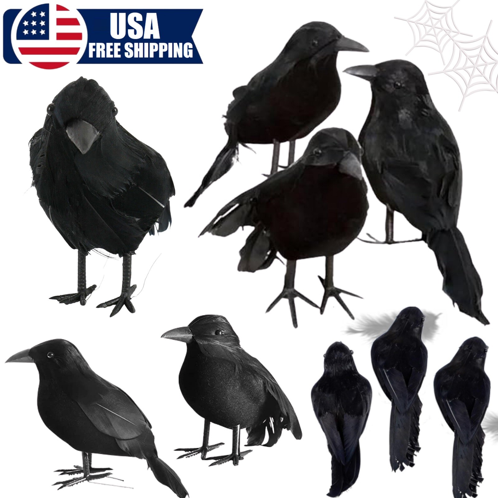 12× Halloween Lifelike Black Raven Fake Crow Fake Bird Hunting House Decor 4*7