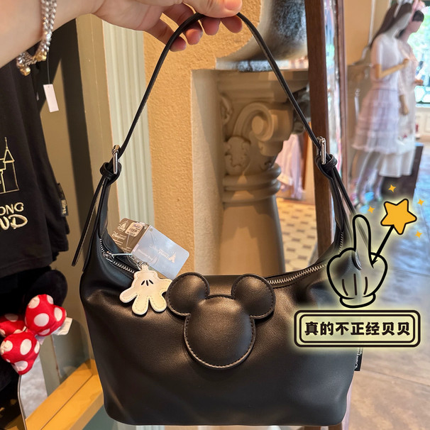 Genuine HongKong Disney 2026 Mickey Mouse Cute Black Leather Handbag Gift New Genuine HongKong Disney 2026 Mickey Mouse Cute Black Leather Handbag Gift New