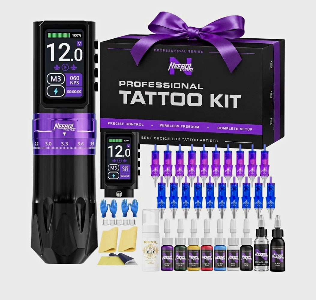 NEEBOL Wireless Tattoo Pen Kit w/ Batteries, Cartridge Needles, Ink, Paper NEEBOL Wireless Tattoo Pen Kit w/ Batteries, Cartridge Needles, Ink, Paper