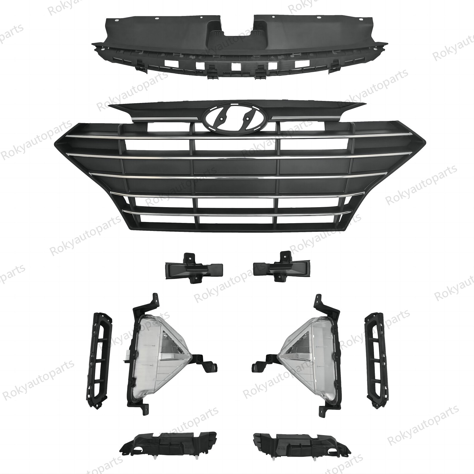 For Elantra 2019-2020 Chrome Grille/Fog light Kit/Bumper Brackets/Radiator Cover