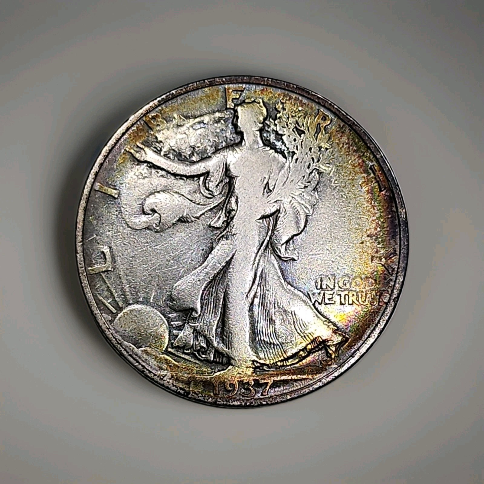1937 S Walking Liberty Half Dollar-Toning-Very Fine Condition-Free Shipping #1 1937 S Walking Liberty Half Dollar-Toning-Very Fine Condition-Free Shipping #1