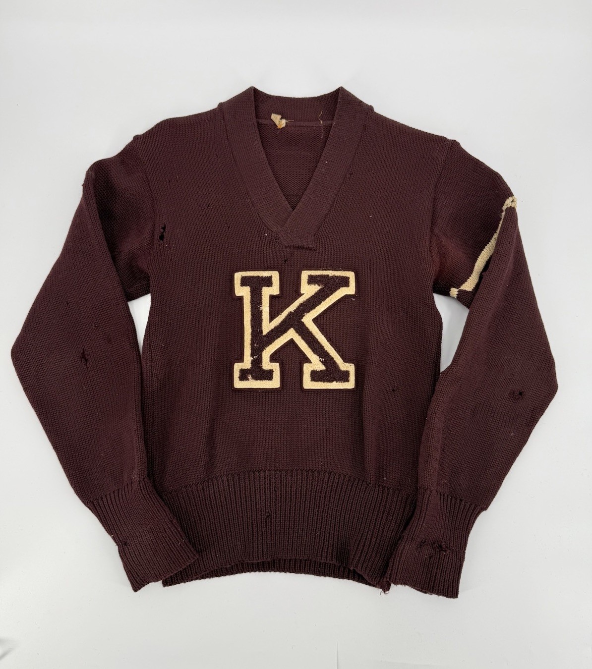 Vintage 1930s NRA Letterman Varsity Sweater Knit Wool Maroon Thrashed Antique