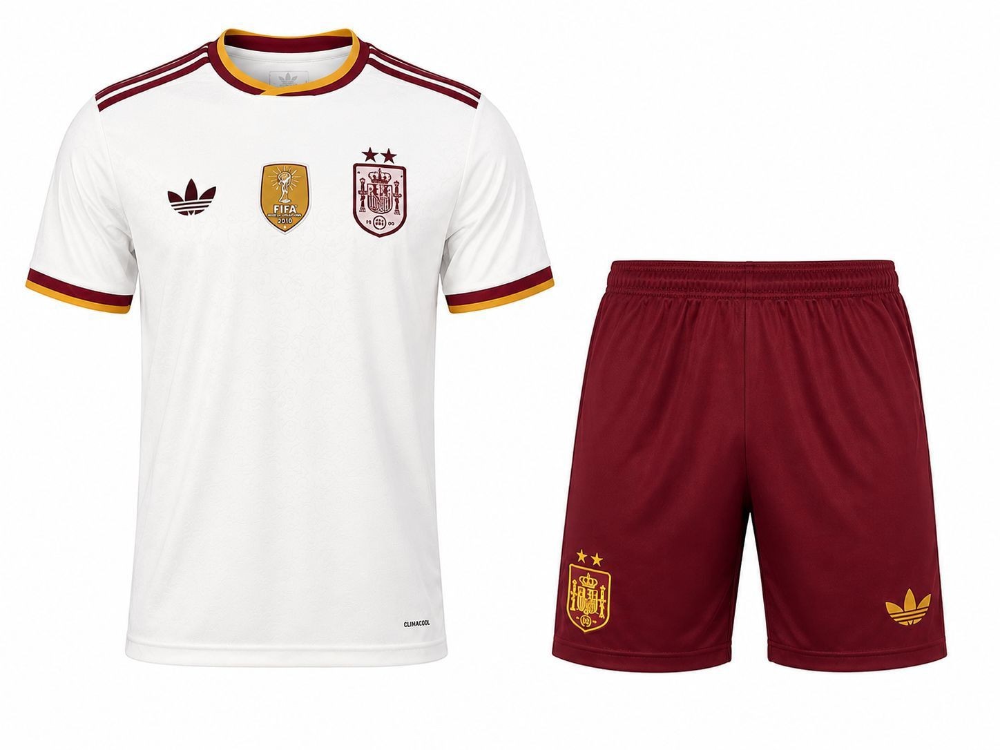 Spain Style Soccer Jersey Shorts Set White Red Football Kit Sports Uniform