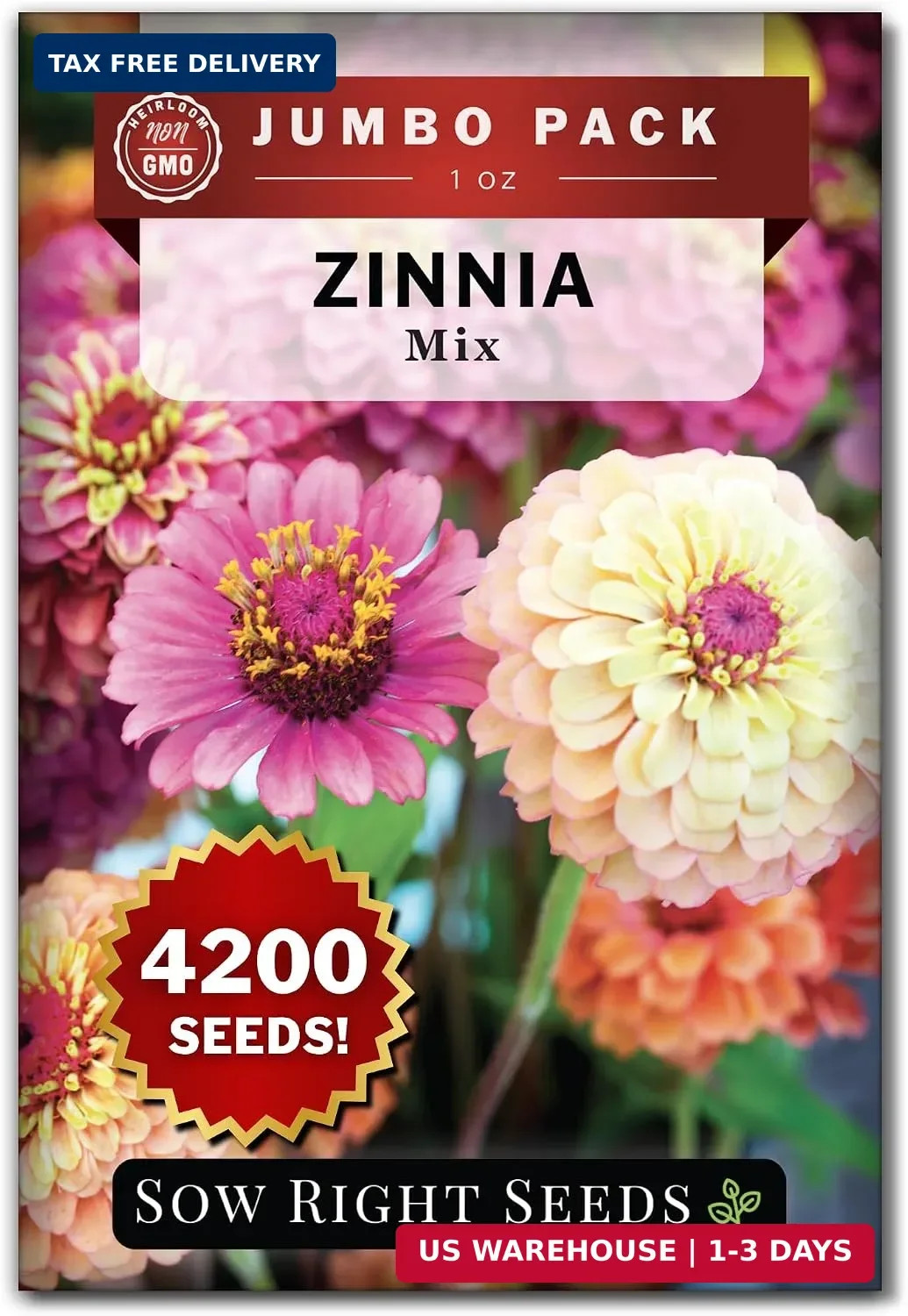 Sow Right Seeds- 4300 Mixed Zinnia Seed for Planting Bulk Jumbo Pack Flower