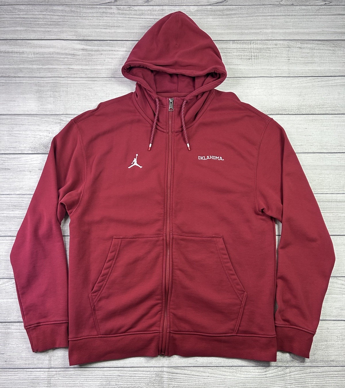 Nike Jordan Oklahoma Sooners Full Zip Hoodie Mens L Crimson Red OU Jumpman