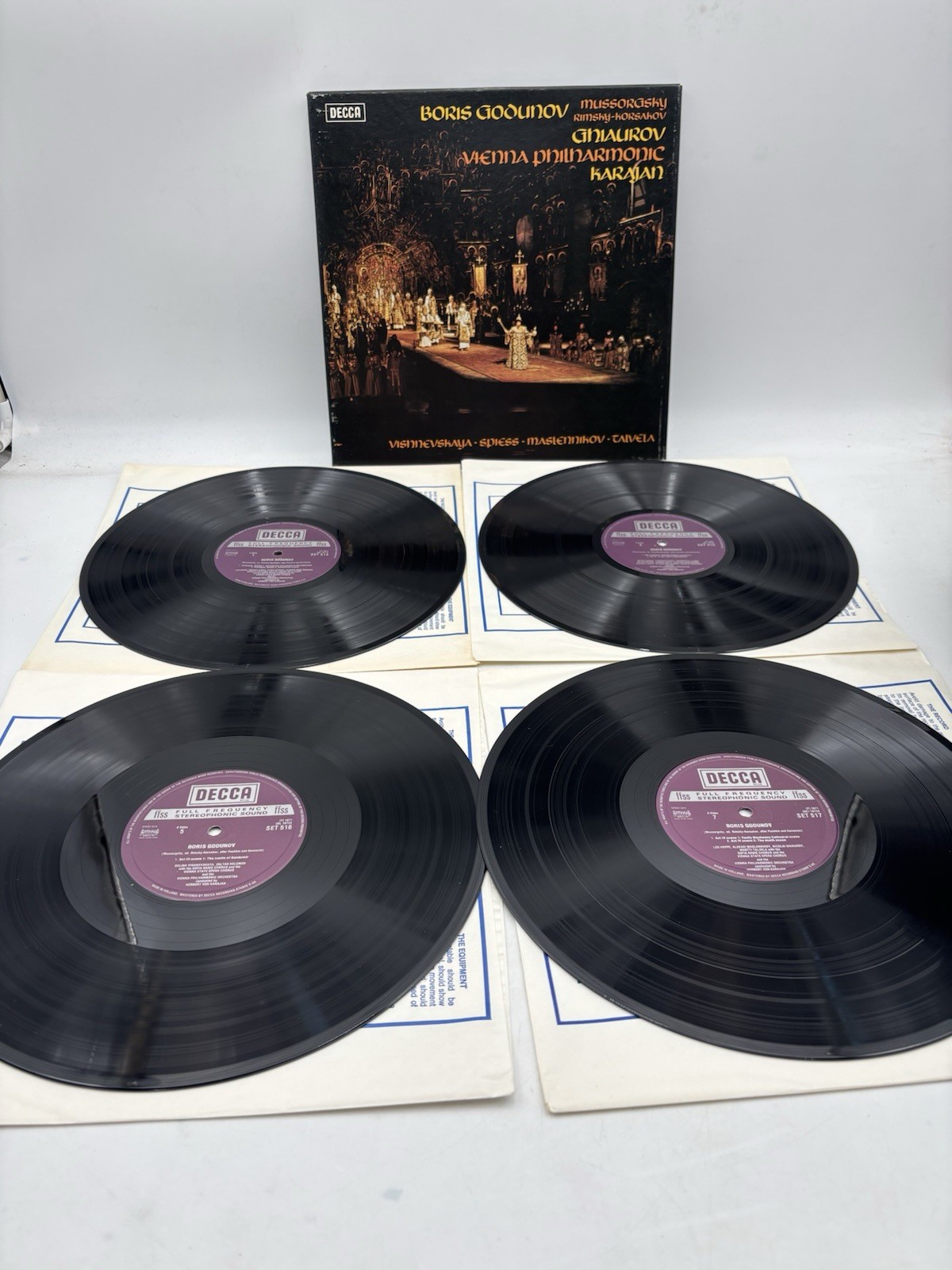 Mussorgsky, Boris Godunov, Nicolai Ghiaurov, Von Karajan, Decca, 4LP Box Set VG+ Mussorgsky, Boris Godunov, Nicolai Ghiaurov, Von Karajan, Decca, 4LP Box Set VG+
