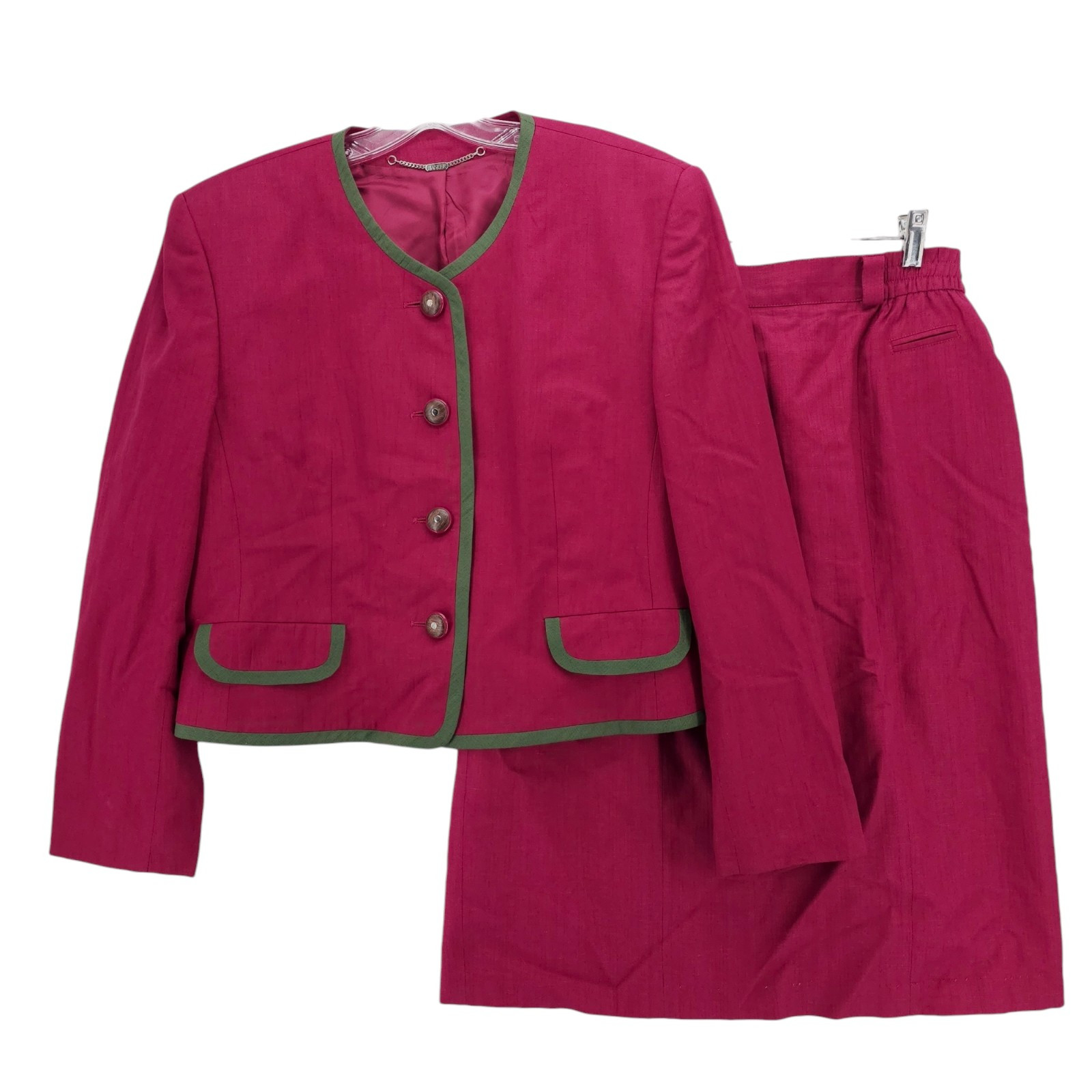 BASLER Women\'s 2-Pice Skirt Set Maroon Red Green Trim Size 14/16