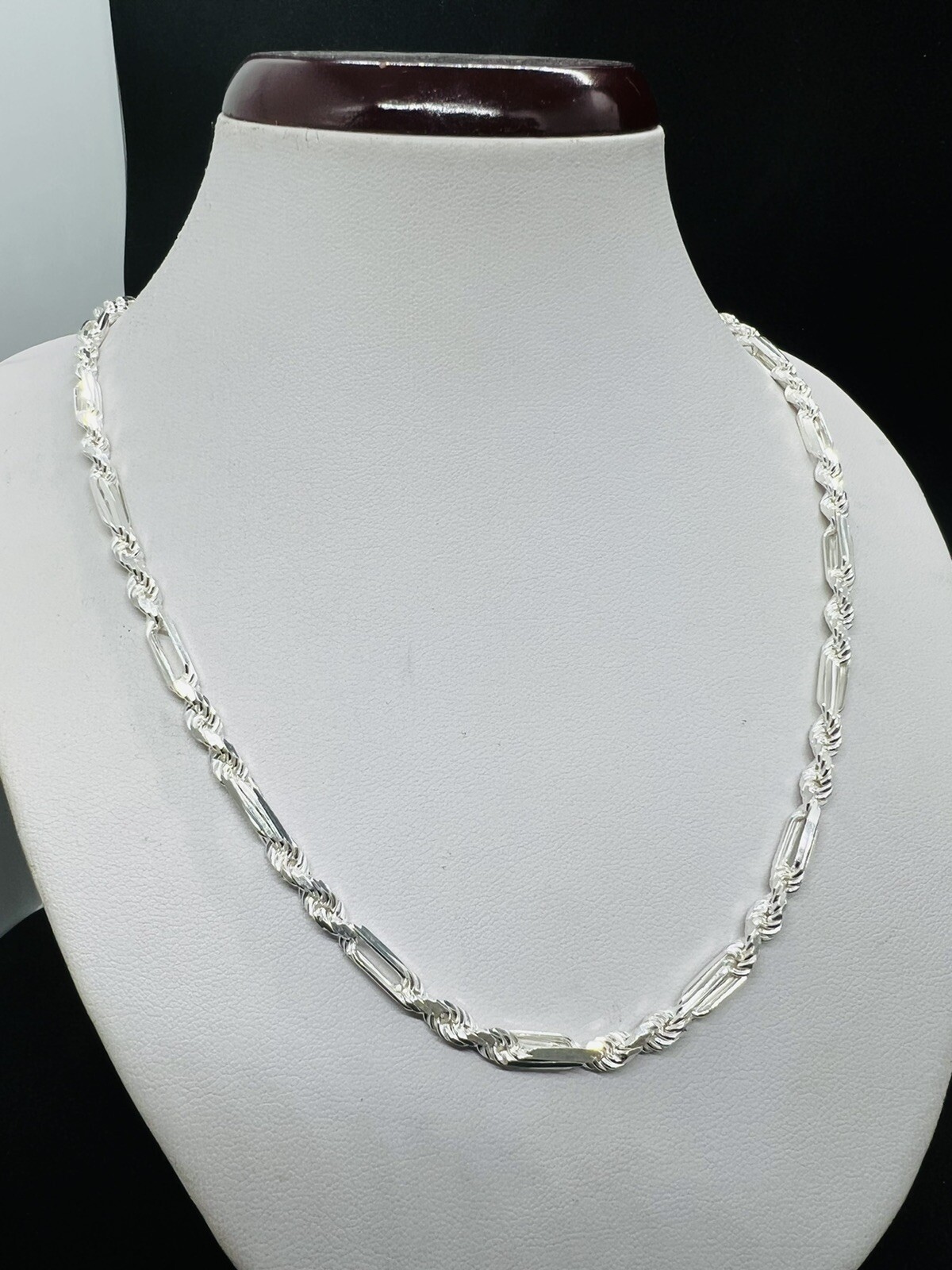 925 Sterling Silver Men's Women's Figarope chain Necklace 4mm 18 925 Sterling Silver Men's Women's Figarope chain Necklace 4mm 18