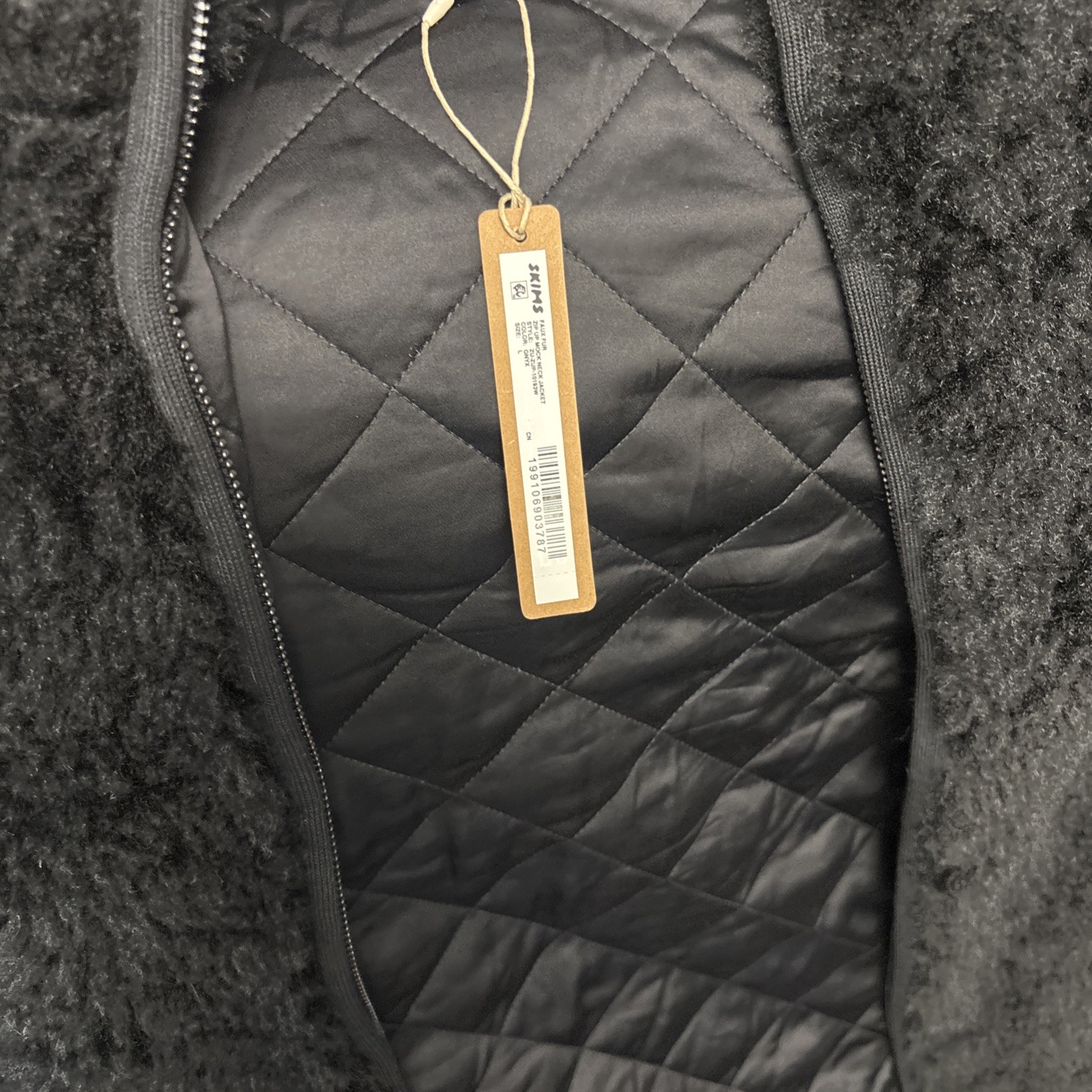 Skims Women\'s Size Large Onyx Faux Fur Zip Up Mock Neck Jacket ZU-ZUP-10193W