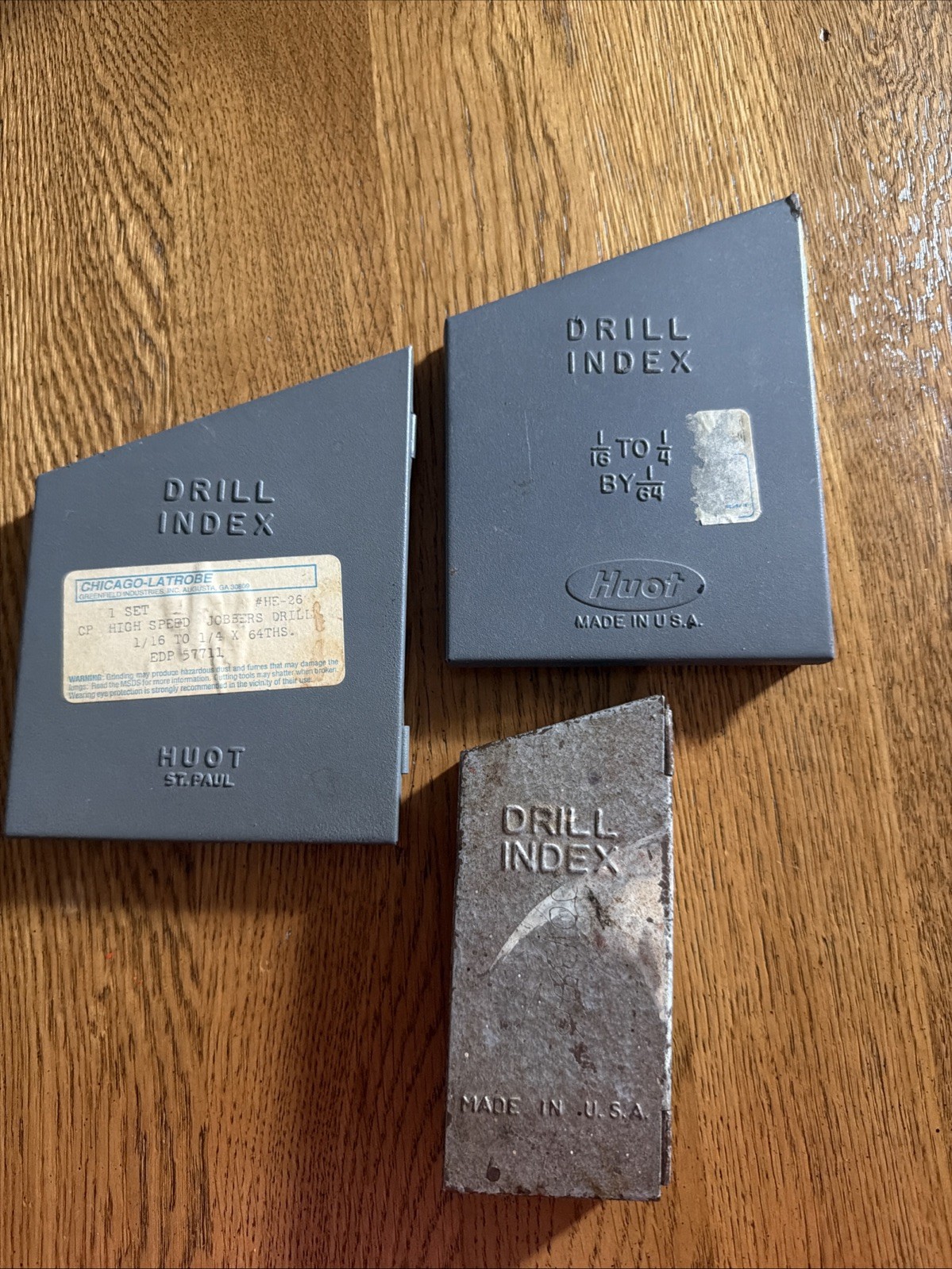 Lot of 3 Vintage Huot Drill Index Sets 1/16–1/4 High Speed Steel Bits USA