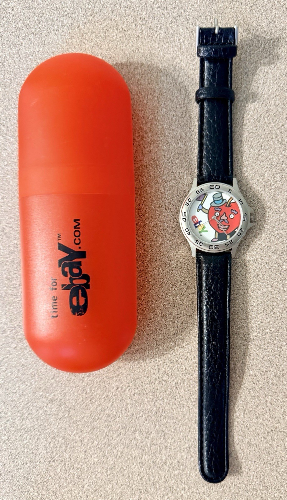 ⁠VTG NOS Time for eBay Promo Watch Unused Apple Character Red Capsule Case⁠