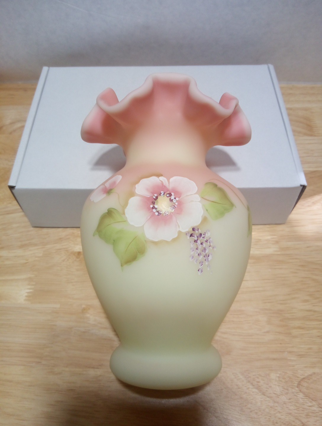 fenton burmese vase 6 1/2'' signed by bill fenton fenton burmese vase 6 1/2'' signed by bill fenton