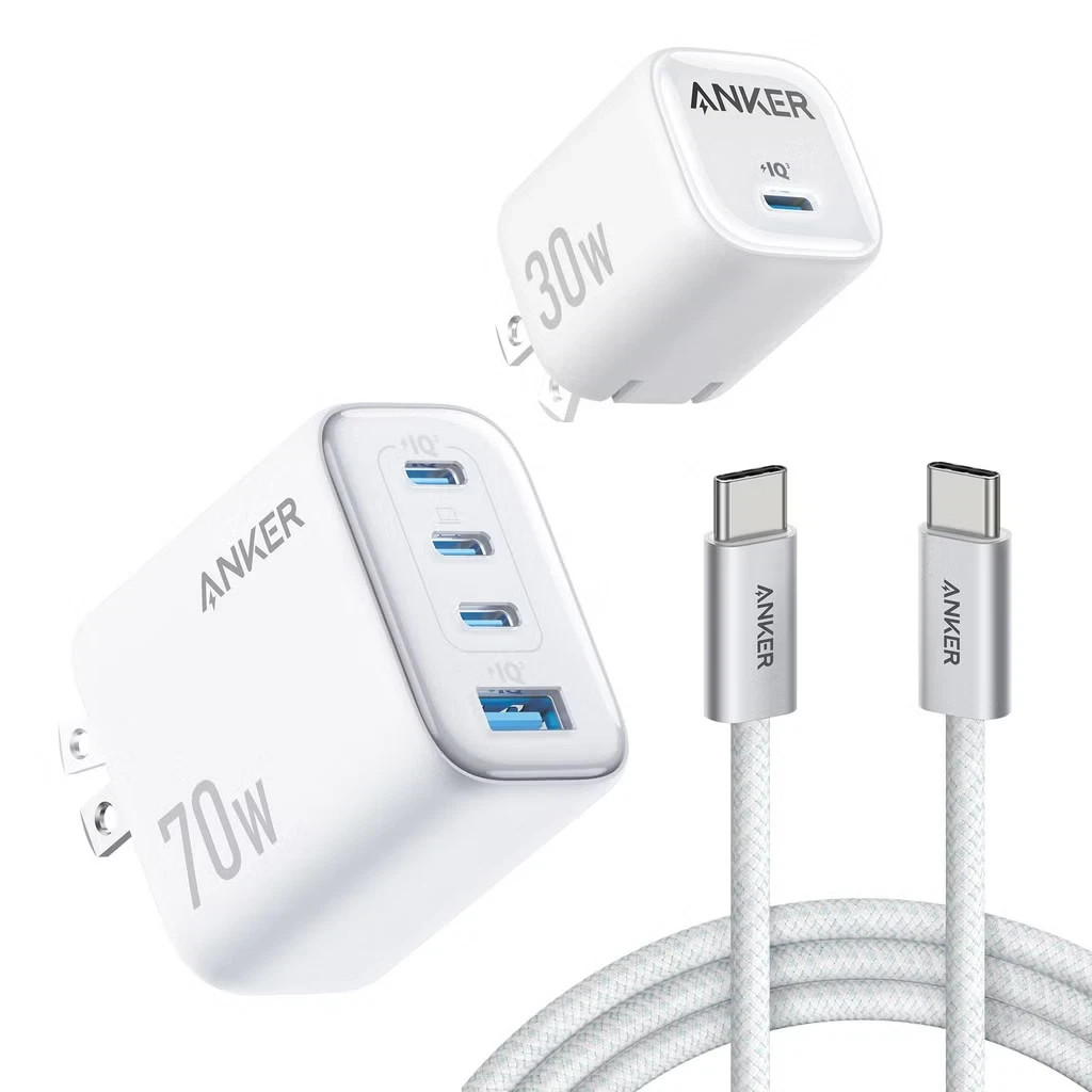 Anker 70W/30W Wall Charger Bundle Foldable Plugs 2 6ft USB C-C Cables Anker 70W/30W Wall Charger Bundle Foldable Plugs 2 6ft USB C-C Cables