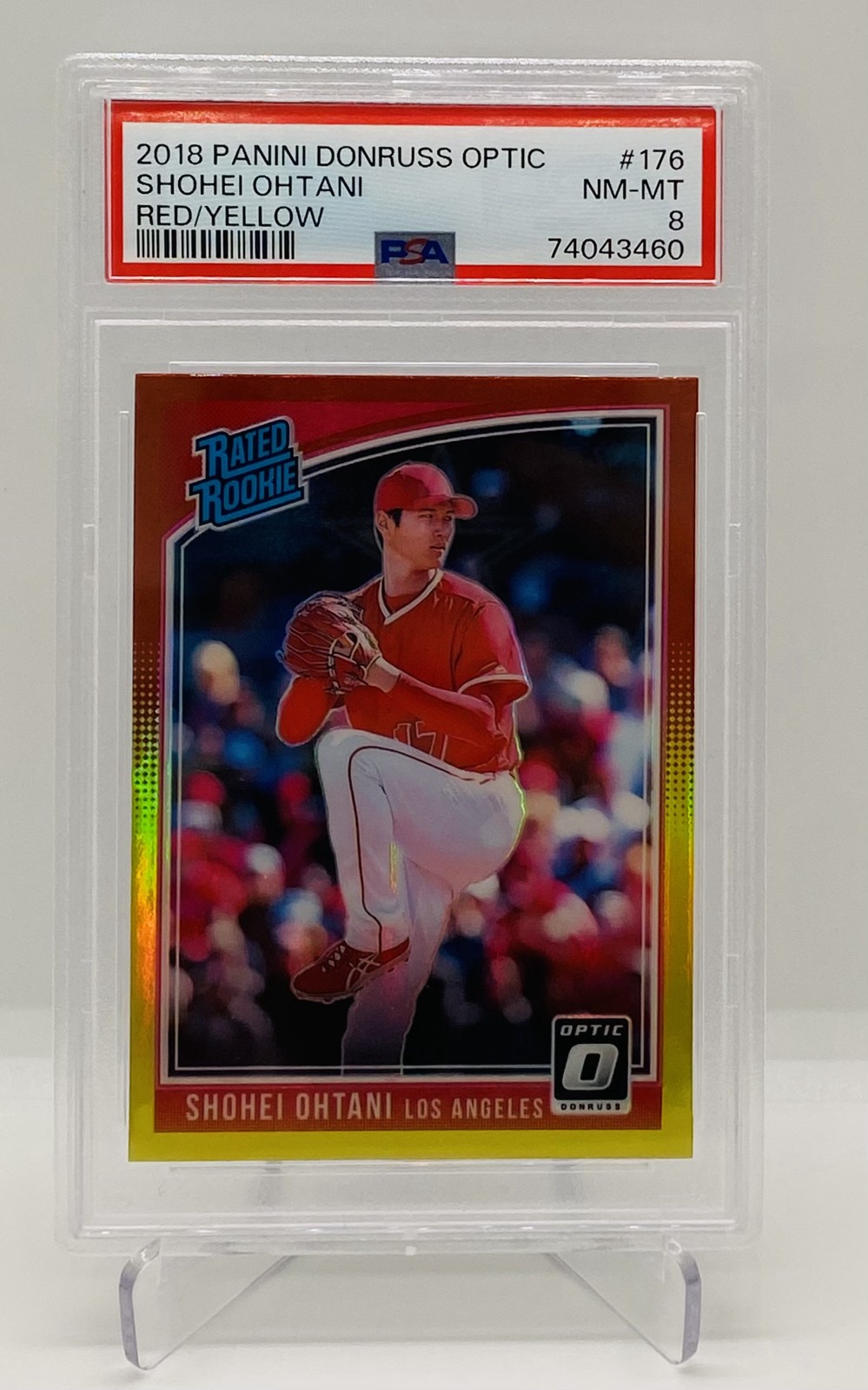 2018 Panini Optic - Shohei Ohtani Rated Rookie #176 Red & Yellow Prizm Pitching 2018 Panini Optic - Shohei Ohtani Rated Rookie #176 Red & Yellow Prizm Pitching