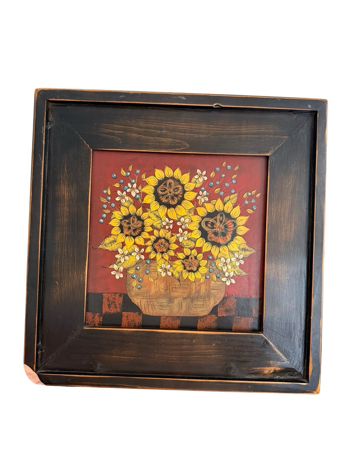 Folk Art Sunny Sunflowers Framed Picture Lisa Hilliker Signed Farmhouse Decor Folk Art Sunny Sunflowers Framed Picture Lisa Hilliker Signed Farmhouse Decor