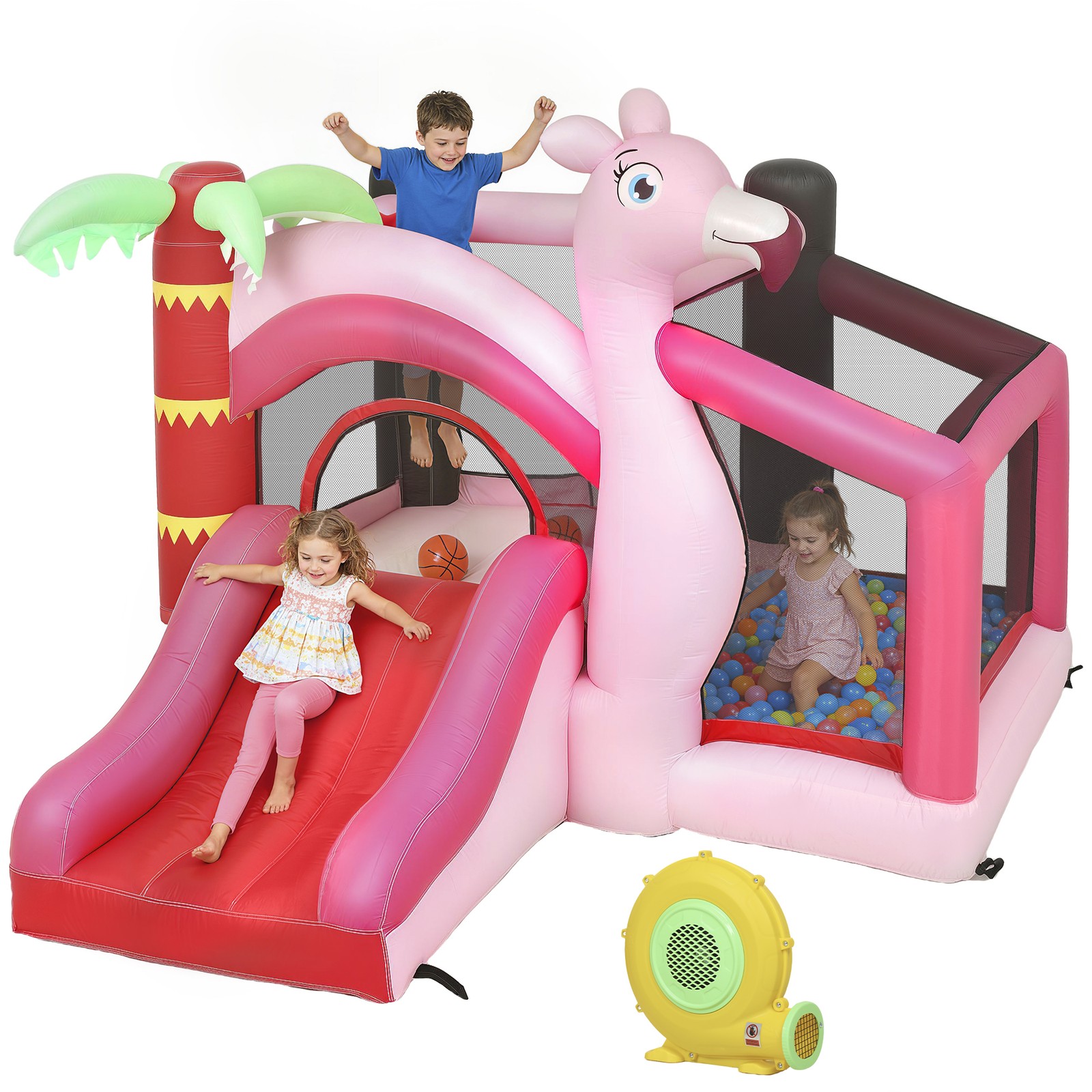 Inflatable Bounce House for Kids with Basketball Hoop, Blower, Pink Inflatable Bounce House for Kids with Basketball Hoop, Blower, Pink
