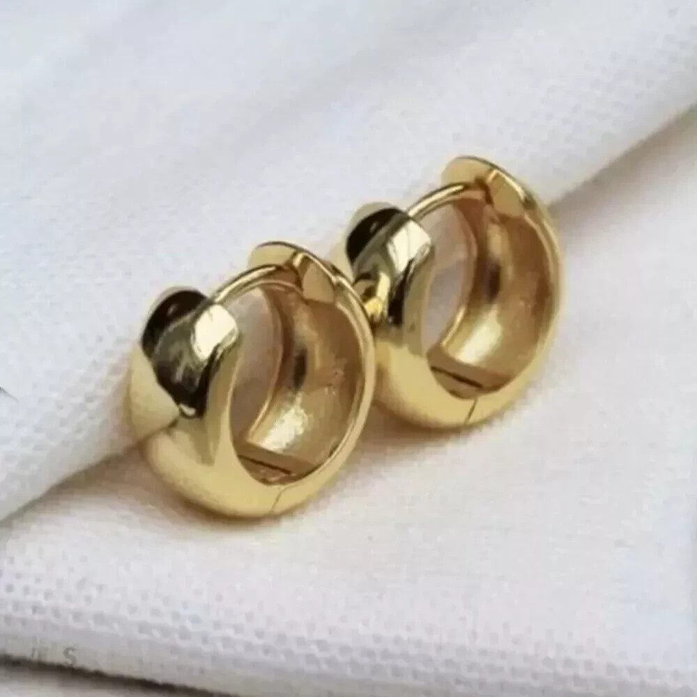 Vintage Classic Small 12mm Huggies Hoops Earrings Solid 14k Yellow Gold