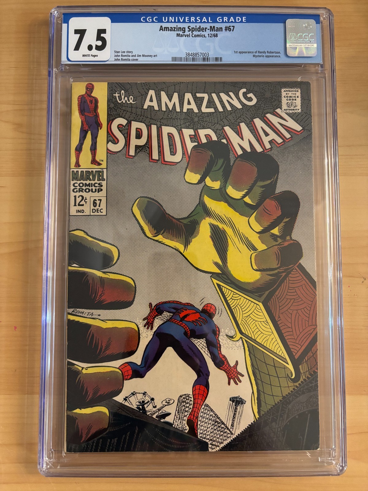 AMAZING SPIDER-MAN #67 CGC 7.5 WHITE - MYSTERIO APPEARANCE - 1968