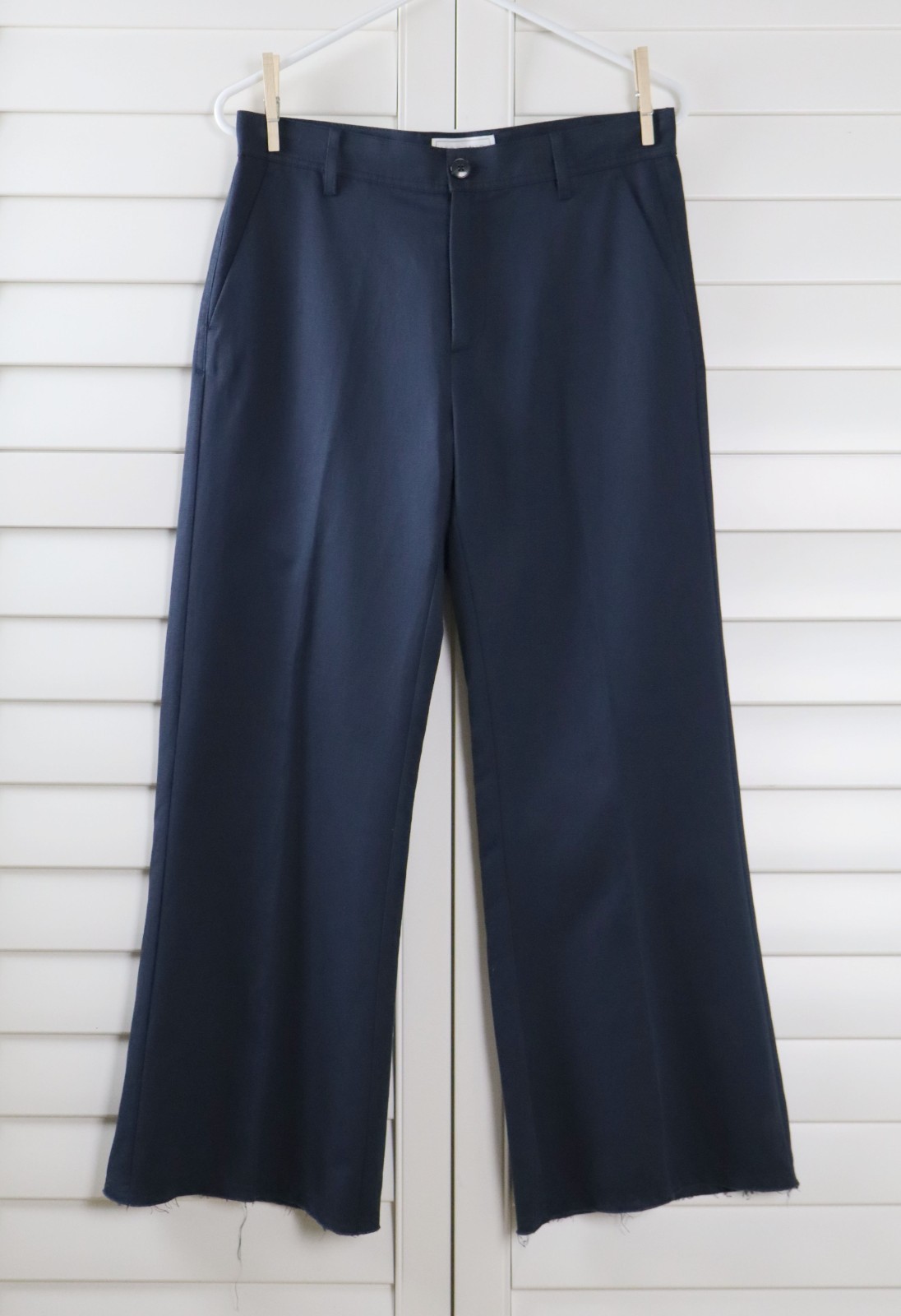 120% LINO Natural Luxury NWT $295 Solid Navy Flared Dress Pants Size 42