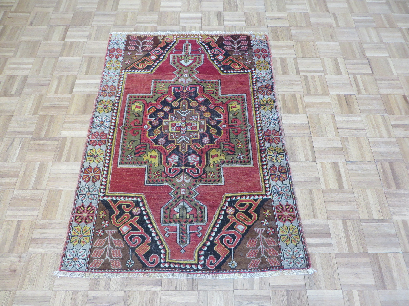 3\'7 x 4\'11 Hand Knotted Red Turkish Oushak Ushak Oriental Rug G6351 3\'7 x 4\'11 Hand Knotted Red Turkish Oushak Ushak Oriental Rug G6351