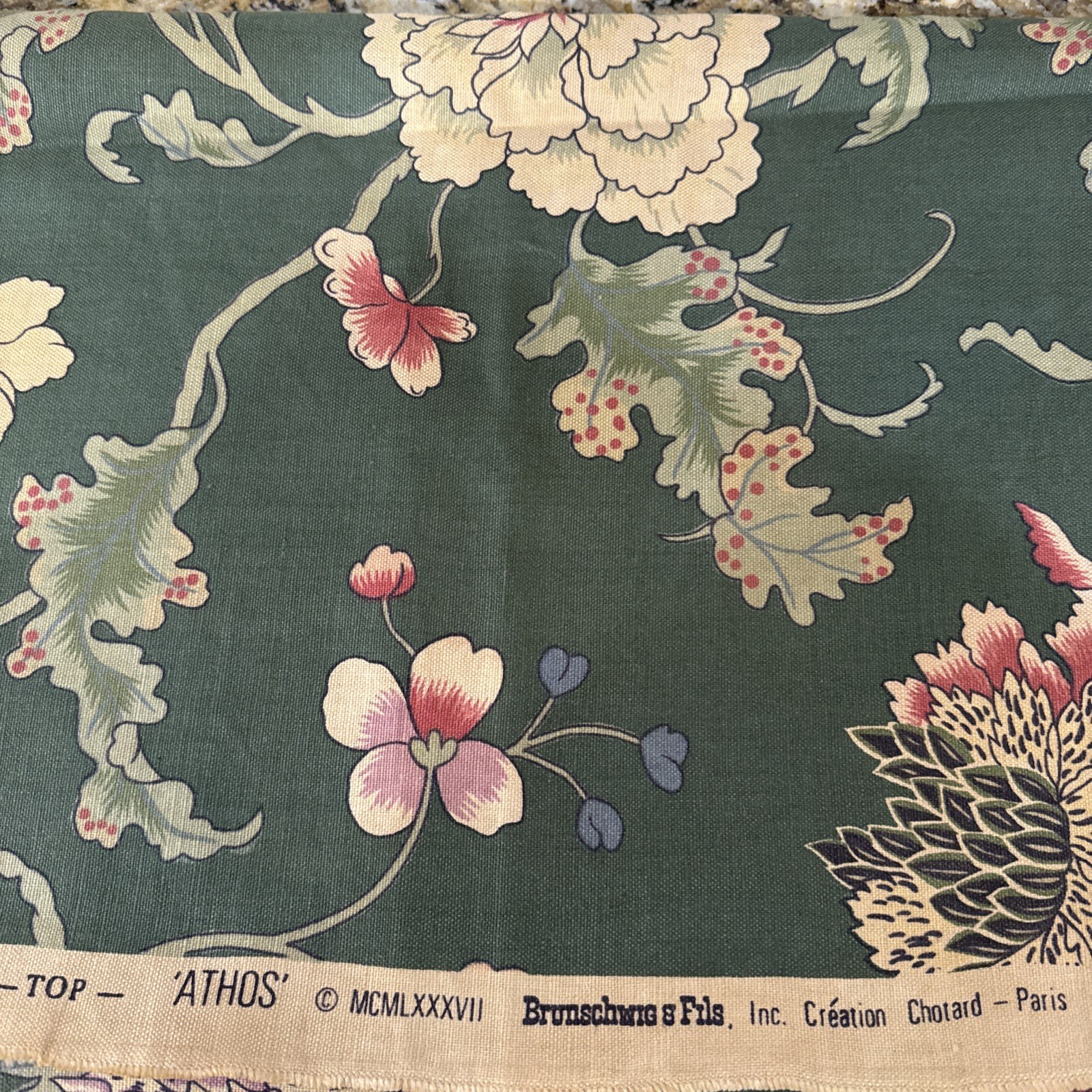 Vtg 1987 Brunschwig & Fils ATHOS Floral Upholstery Fabric olive Green 54” 4 Yds Vtg 1987 Brunschwig & Fils ATHOS Floral Upholstery Fabric olive Green 54” 4 Yds
