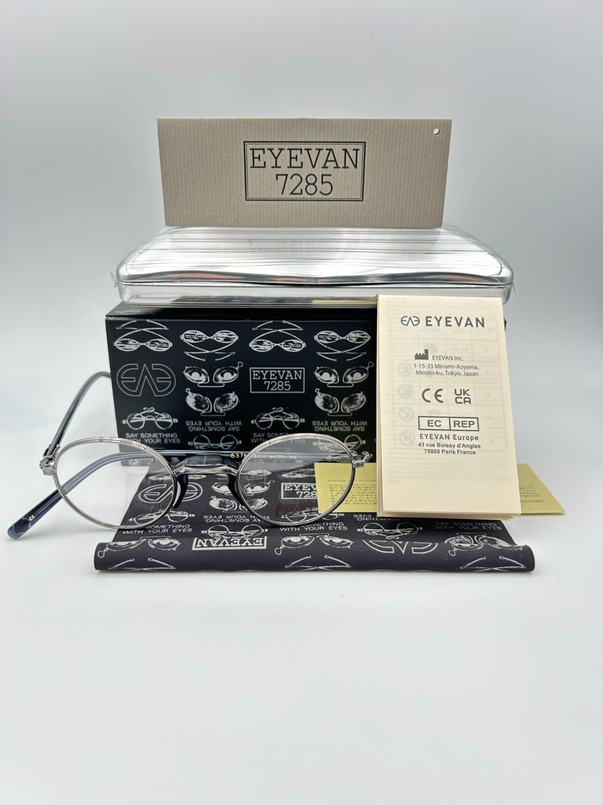 Eyevan 7285 eyeglasses titanium 537E 8012 Pewter Silver Black 44 23 145 NIB
