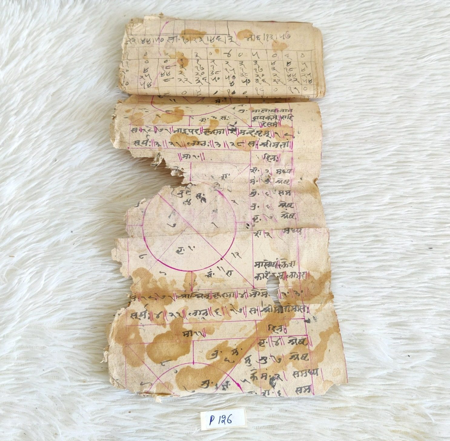 Antique Hand Written Ancient Panchang Horoscope Manuscript on 1 Leaf Props P126
