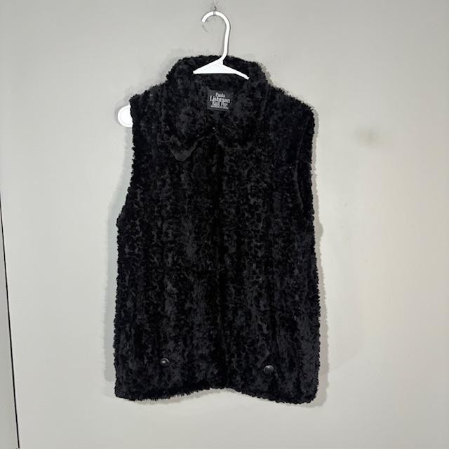 Paula Lishman Sweater Vest Womens M Black Beaver Knit Fur Made Canada