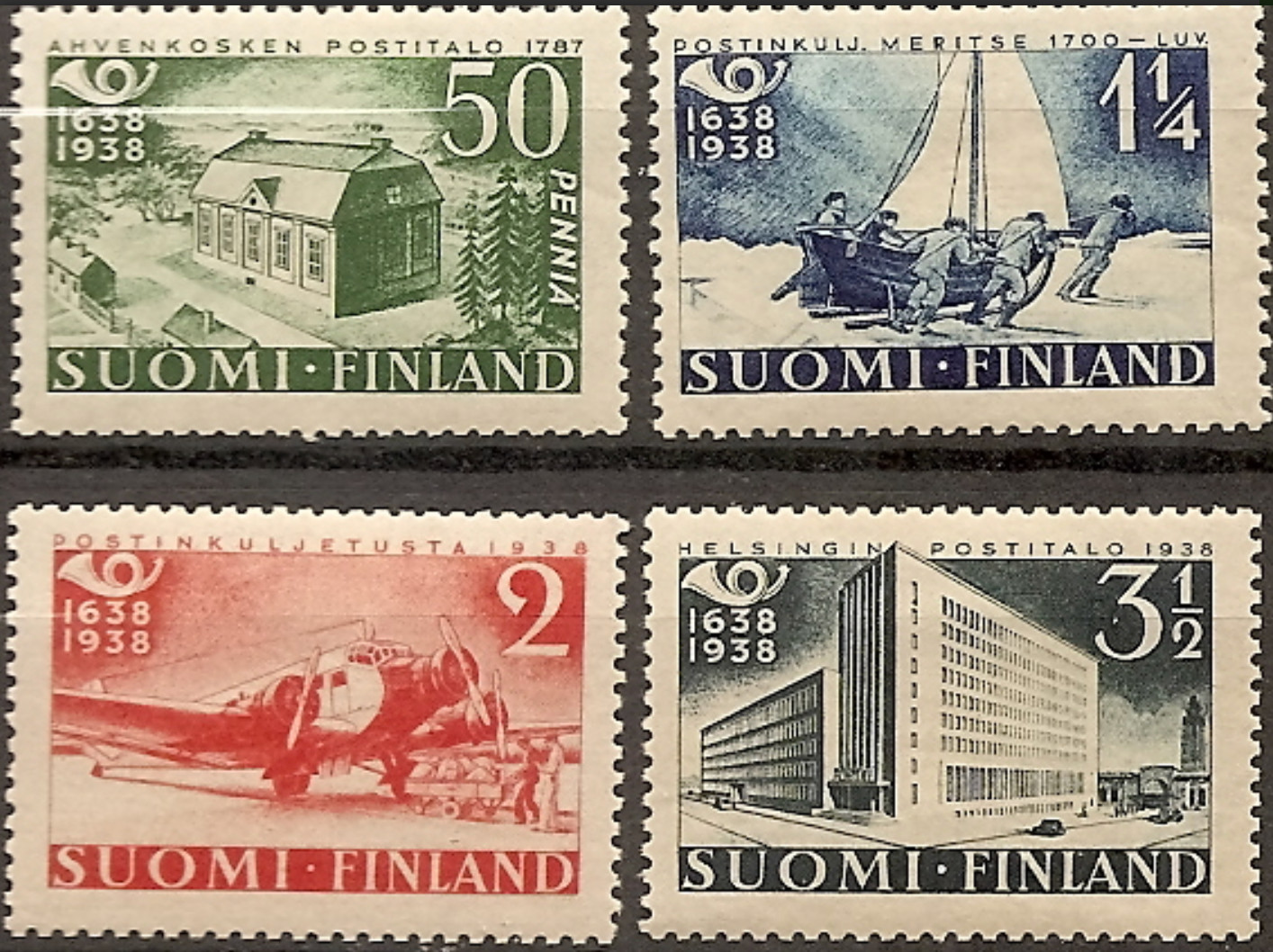 [OOS] Finland #Mi0213-Mi216 MNH 1938 Anniversary Postal Service [215-217]