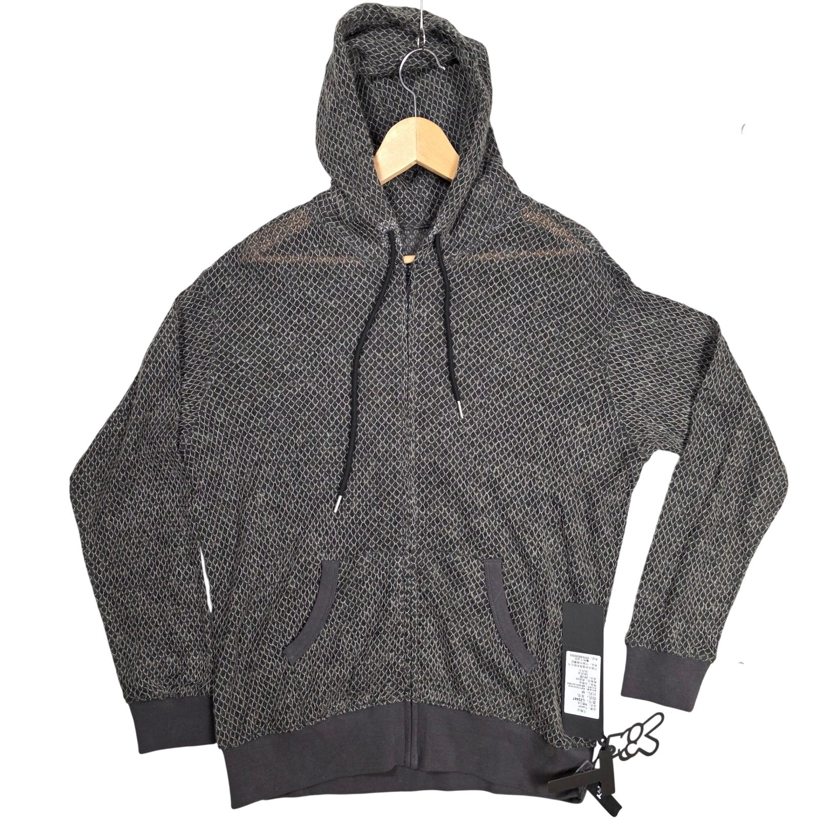 Fishnet Knit Mesh Style Full Zip Hoodie Women\'s Size M Gray Black NEW Cyber Edgy