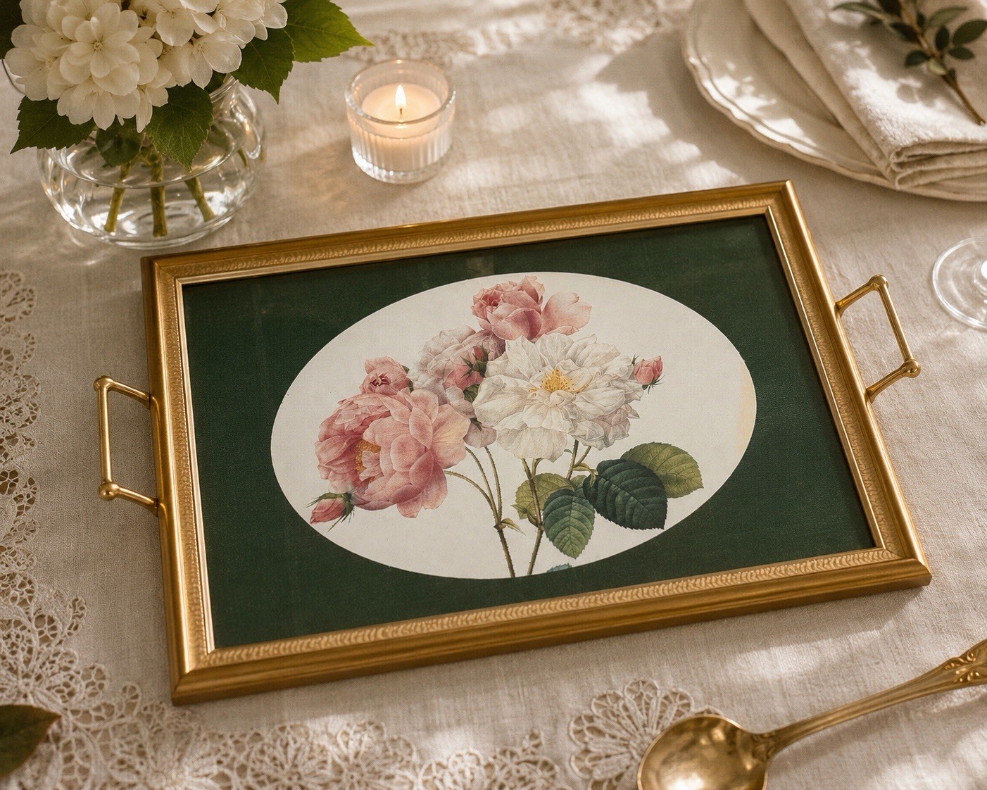 Pierre Joseph Redouté Rosa Damascena Botanical  Framed In A Vintage Frame.