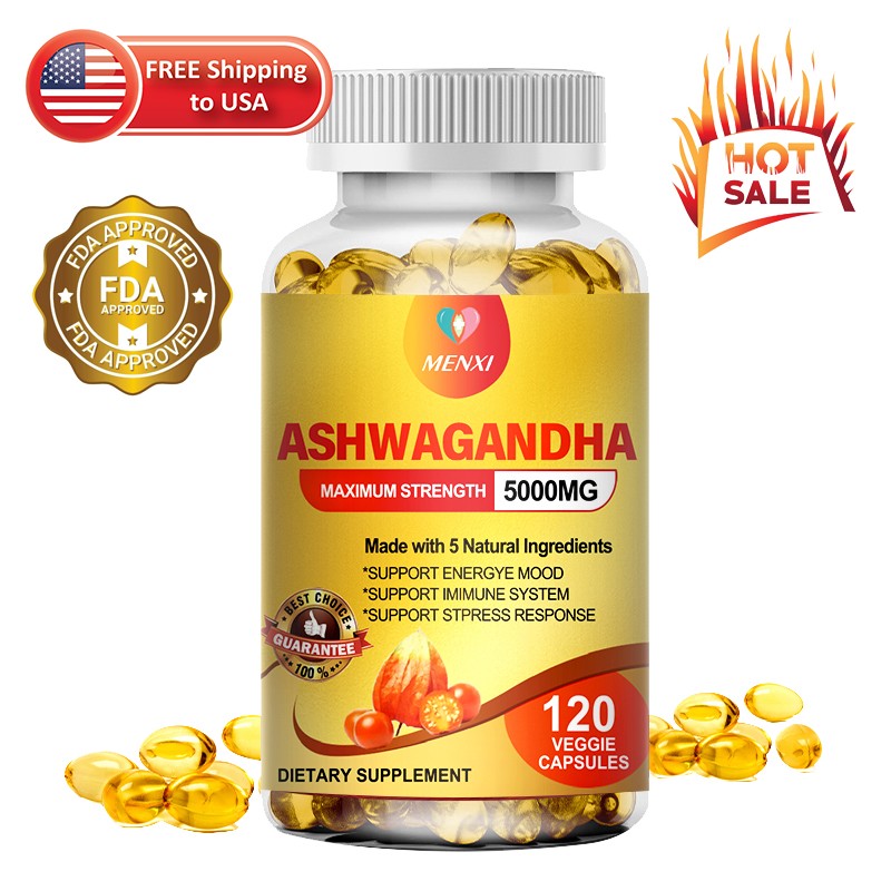 Organic Ashwagandha Capsules 5000mg Strong Stress & Adrenal Support 120 Capsules