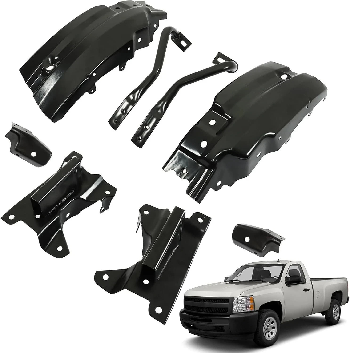 8Pcs Front Bumper Brace Bracket Steel Black Replacement for 2007-2013 Silverado