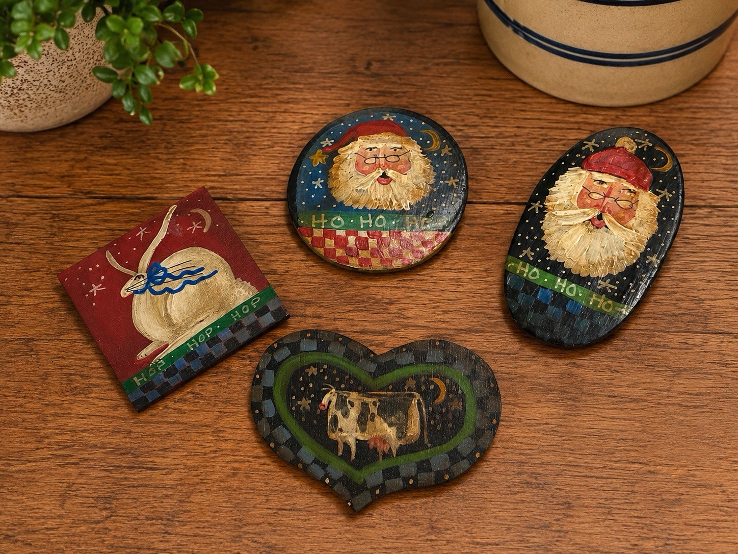 Bundle Of 4 Primitive Folk Art Pin Backs By S. Rogers.  Very Collectible.