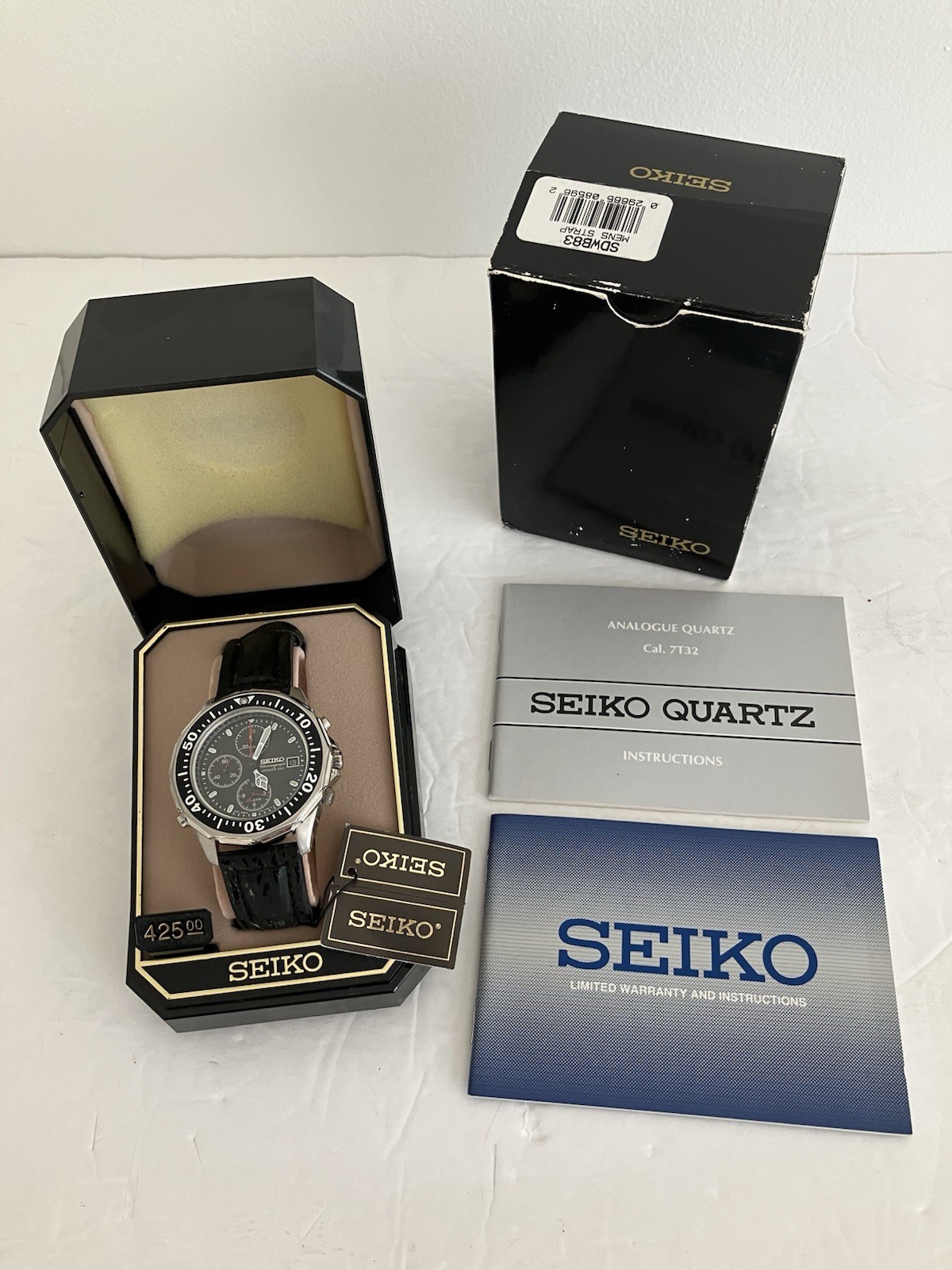 NIB RARE Vintage 1999 SEIKO 7T32 Analog Quartz Alarm Chronograph Men Watch
