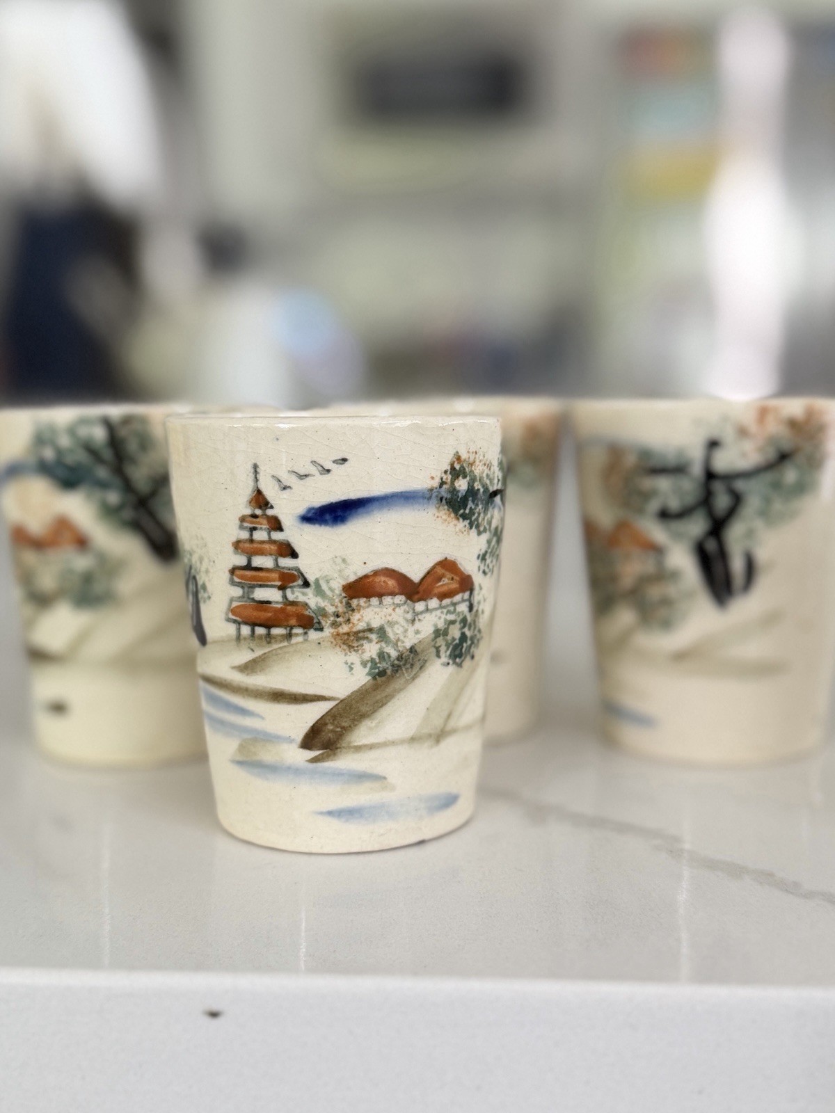 Hand Painted Vintage Japanese Teacups, Set of 6. Hand Painted Vintage Japanese Teacups, Set of 6.