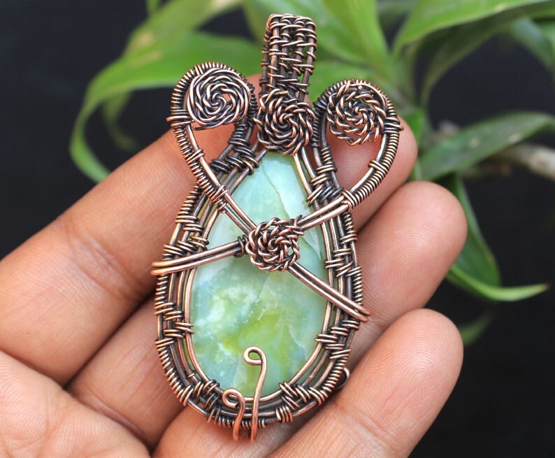 Stunning Serpentine Gemstone Copper Wire Wrap Pendant Jewelry Gift For Dad N113 Stunning Serpentine Gemstone Copper Wire Wrap Pendant Jewelry Gift For Dad N113