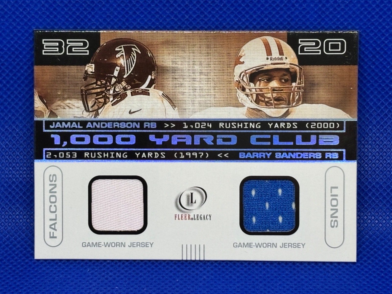 2001 Fleer Legacy Barry Sanders Jamal Anderson /400 Dual Game Worn Jersey 1,000
