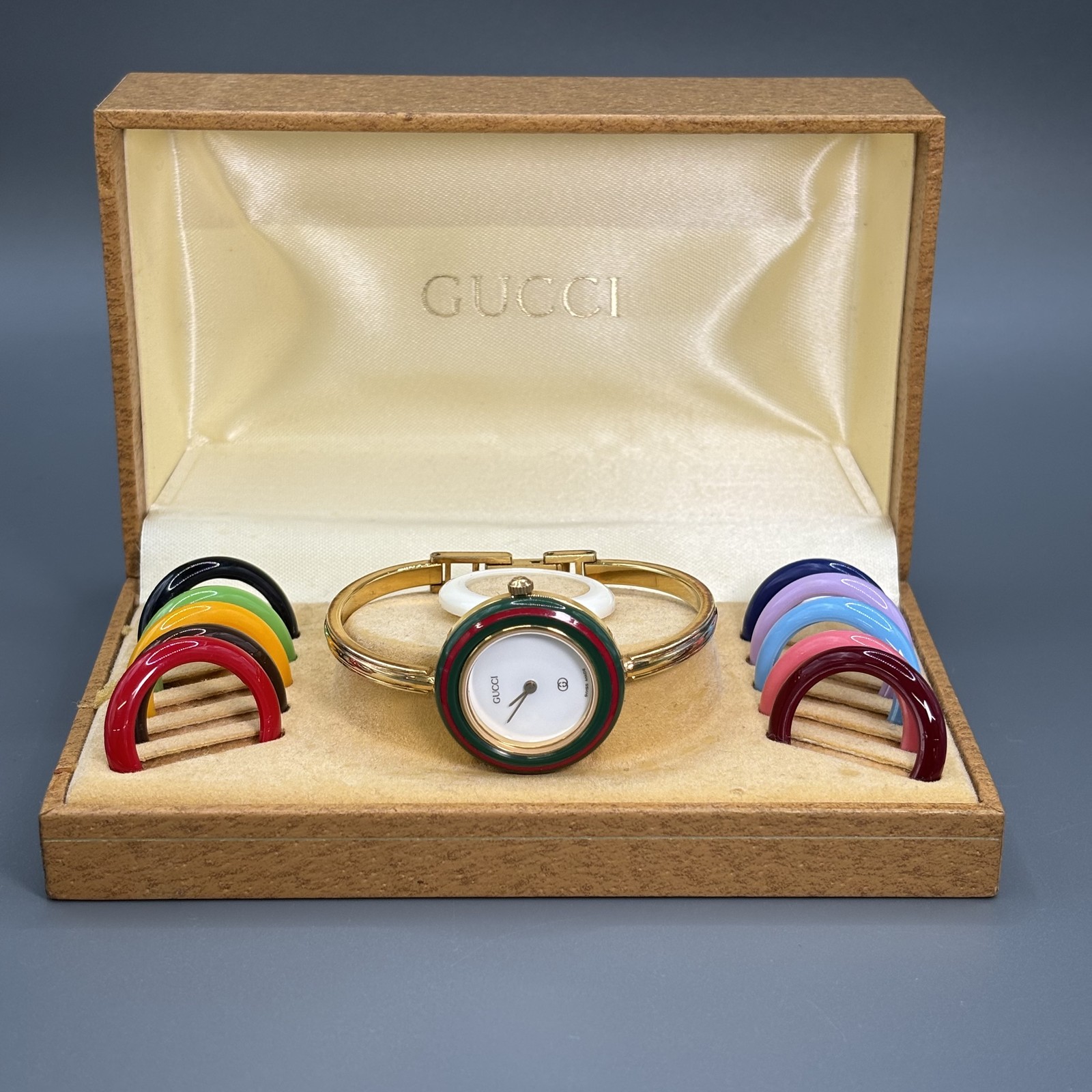 [N MINT] GUCCI Change Bezel 1100L Quartz 12 Colors Gold Women Watch [S size]