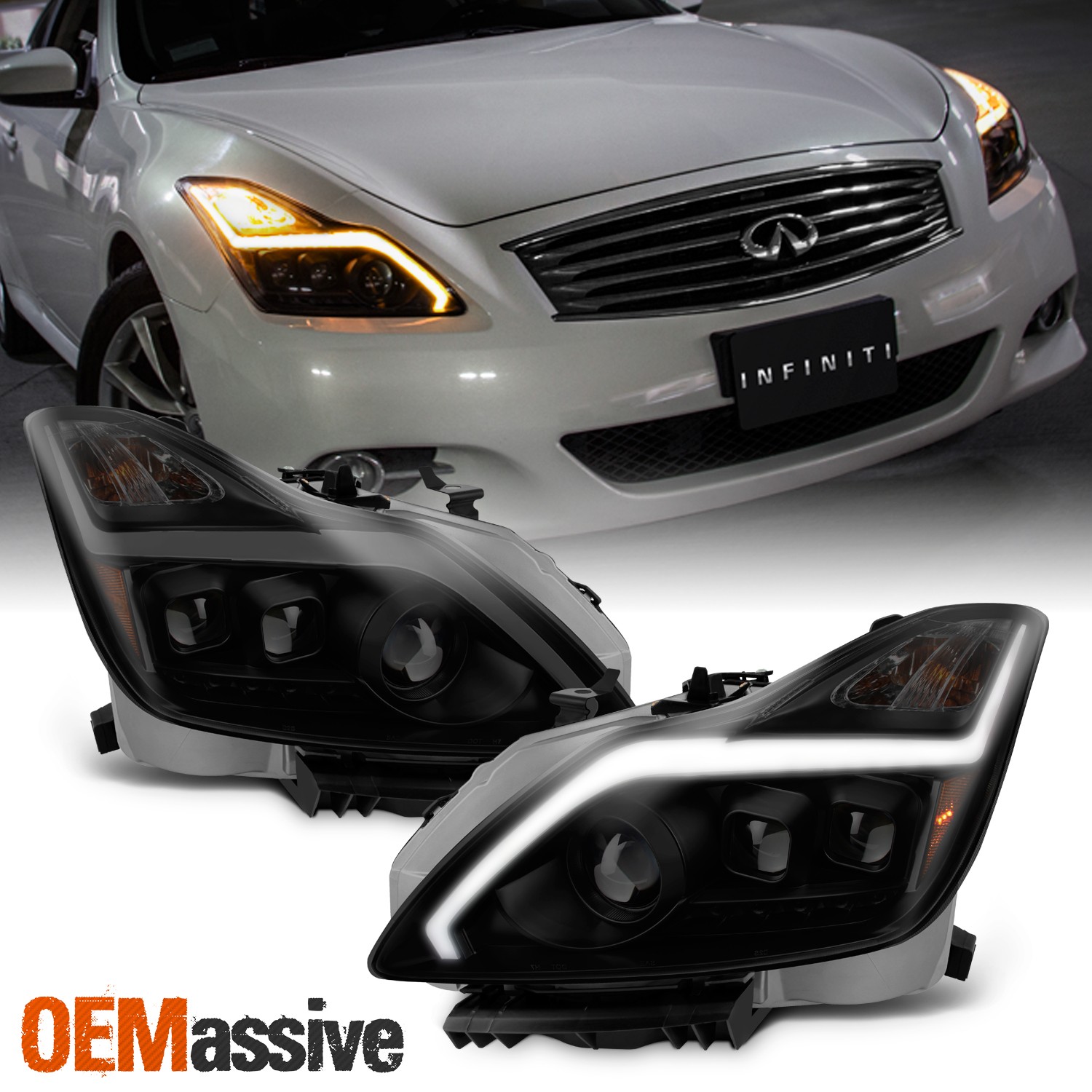 [Black Smoked]Fits 2008-2015 G37 / Q60 Coupe Sequential LED Projector Headlights