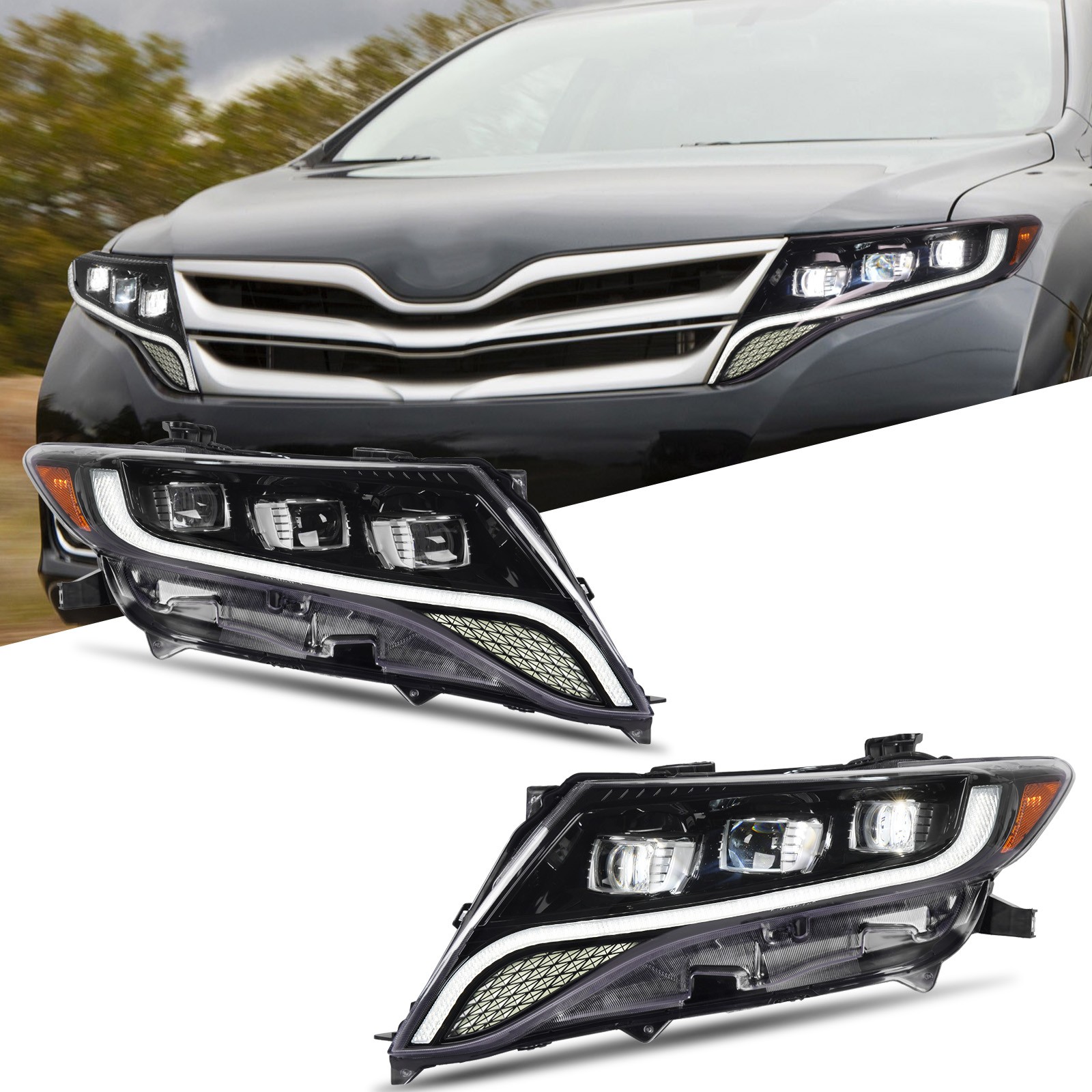 Pair Animation Projector LED Headlights For 2009-2016 Toyota Venza Head Lamps Pair Animation Projector LED Headlights For 2009-2016 Toyota Venza Head Lamps
