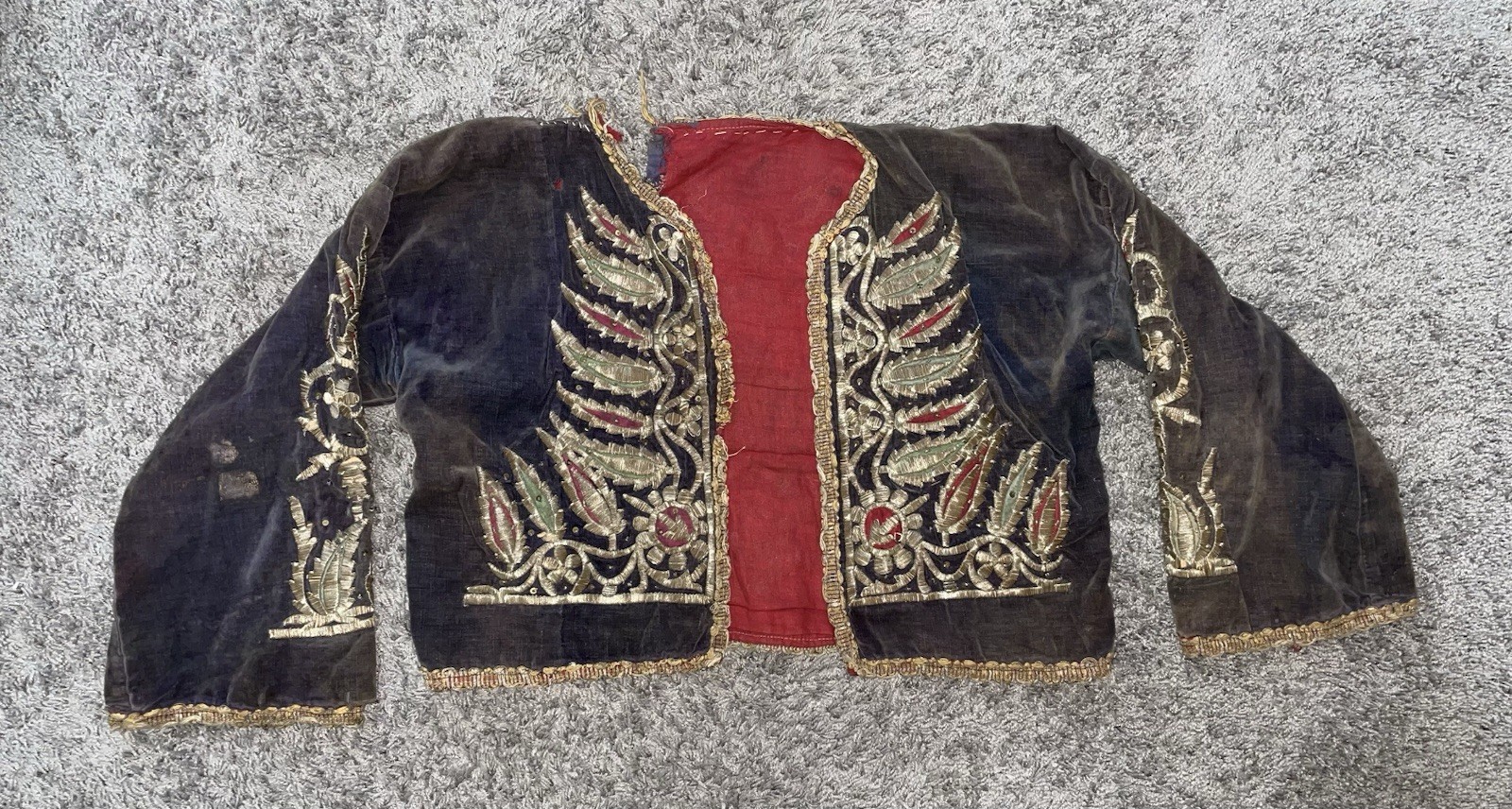 Antique Ottoman Velvet Balkan Folk Costume Jelek Gold Wire Couching Antique Ottoman Velvet Balkan Folk Costume Jelek Gold Wire Couching