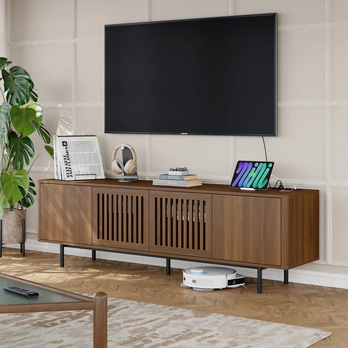 Mid-Century Modern TV Stand for TVs up to 78 in with Storage Cabinets
