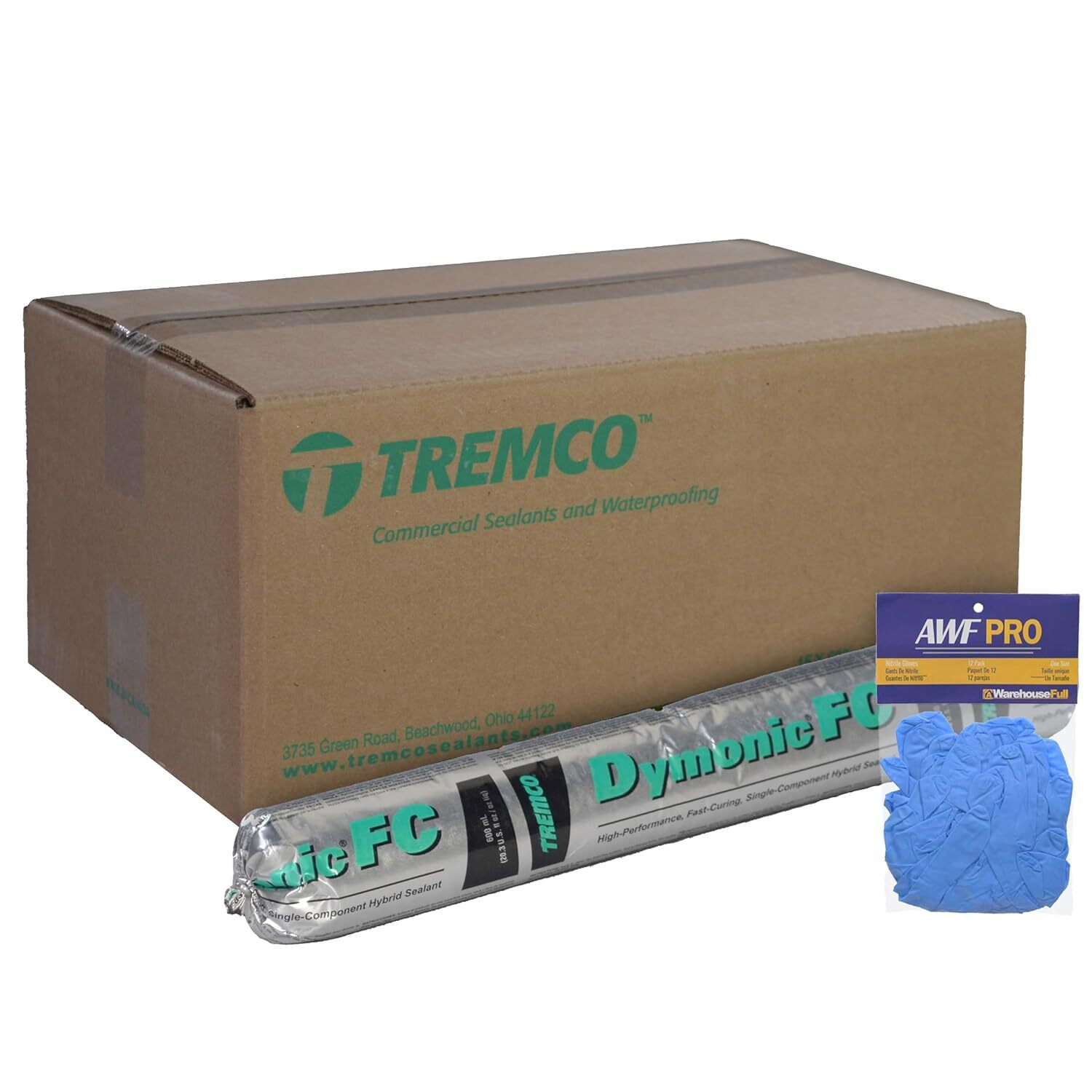 Tremco Dymonic FC, 20 oz Sausage, White, Case of 15 with AWF PRO Gloves Tremco Dymonic FC, 20 oz Sausage, White, Case of 15 with AWF PRO Gloves