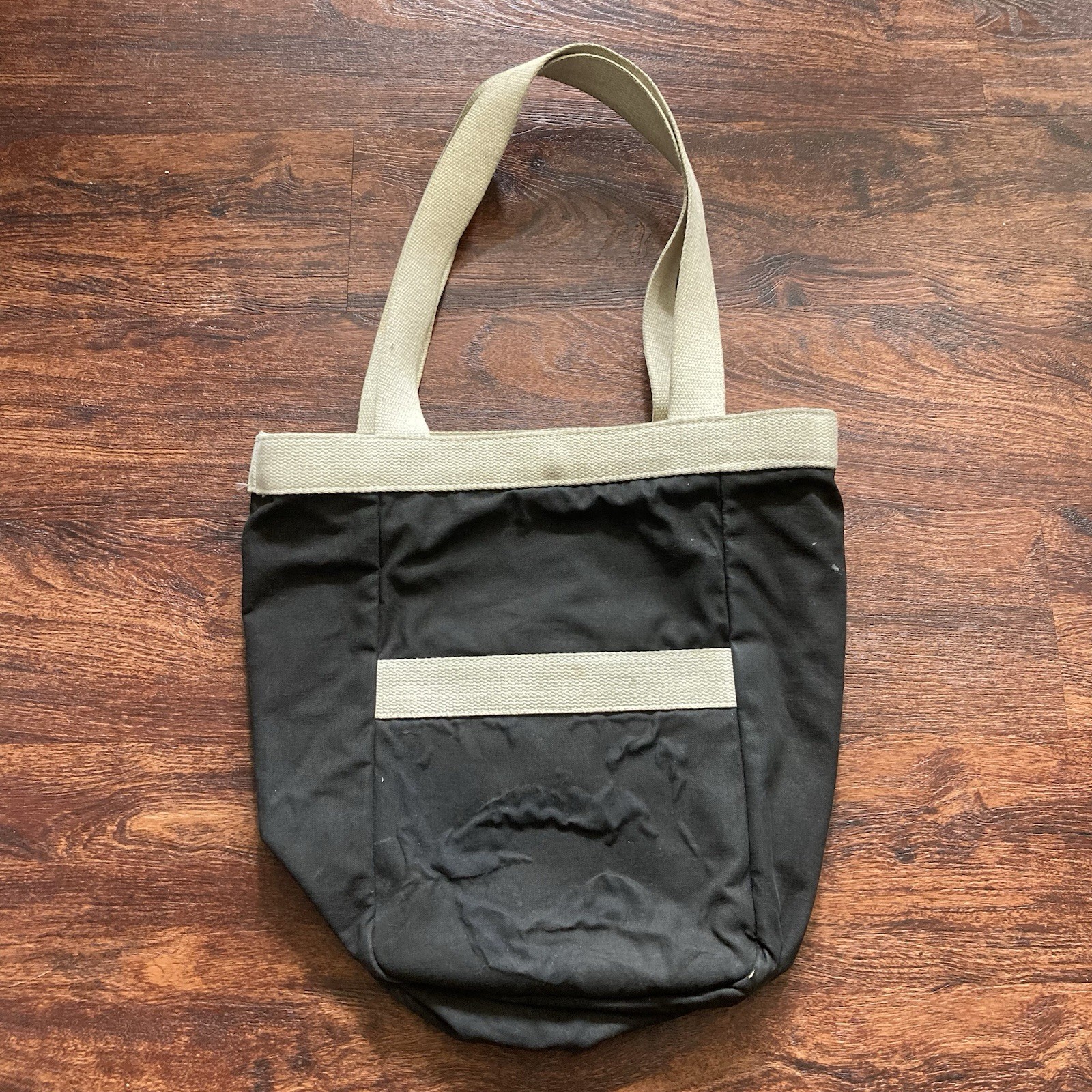 Vintage LL Bean Boat and Tote Bag Medium Black Natural Canvas Heavyweight 14x9 Vintage LL Bean Boat and Tote Bag Medium Black Natural Canvas Heavyweight 14x9
