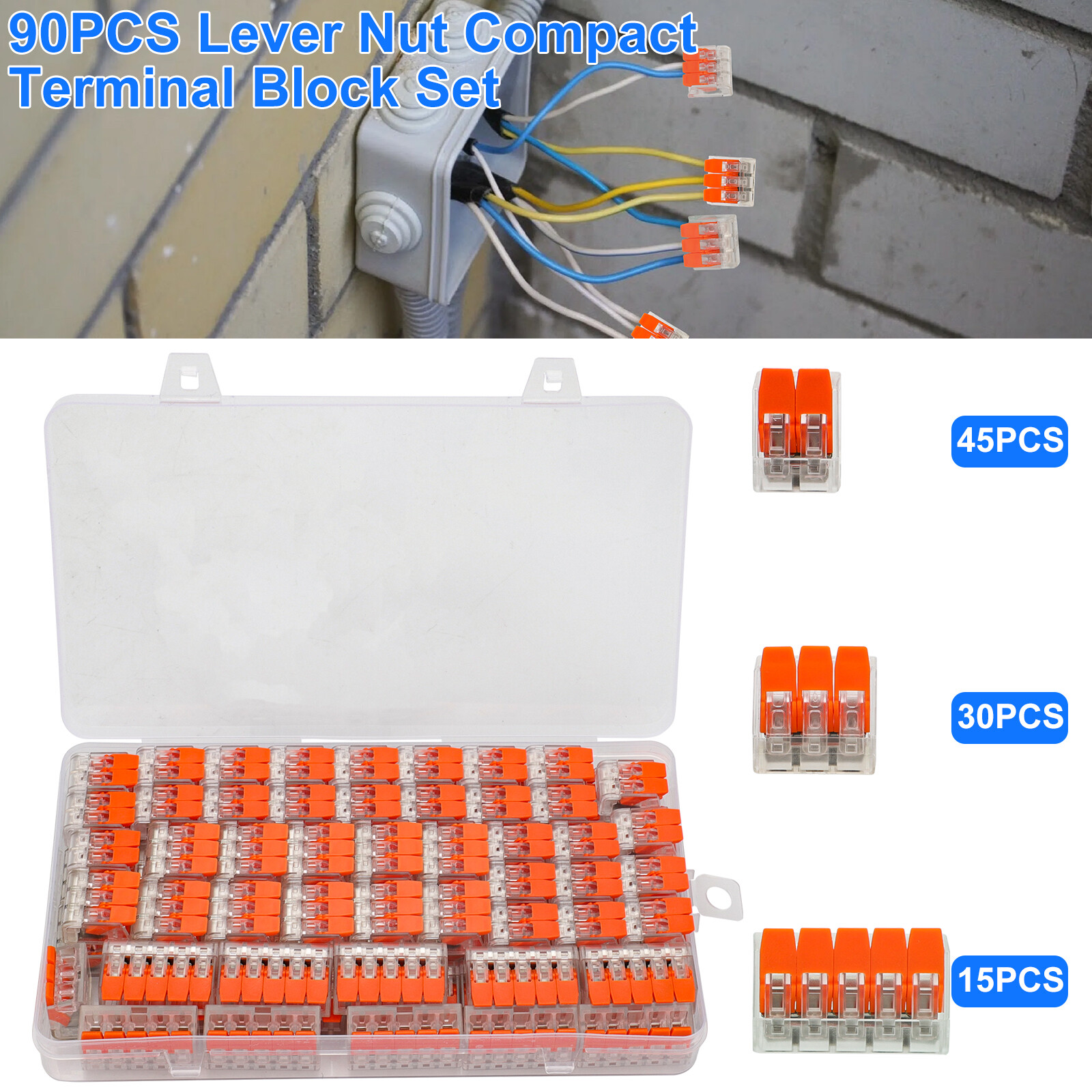 90Pcs For Wago 221 Lever Nuts Compact Splicing Wire Connectors - 2/3/5 Terminal