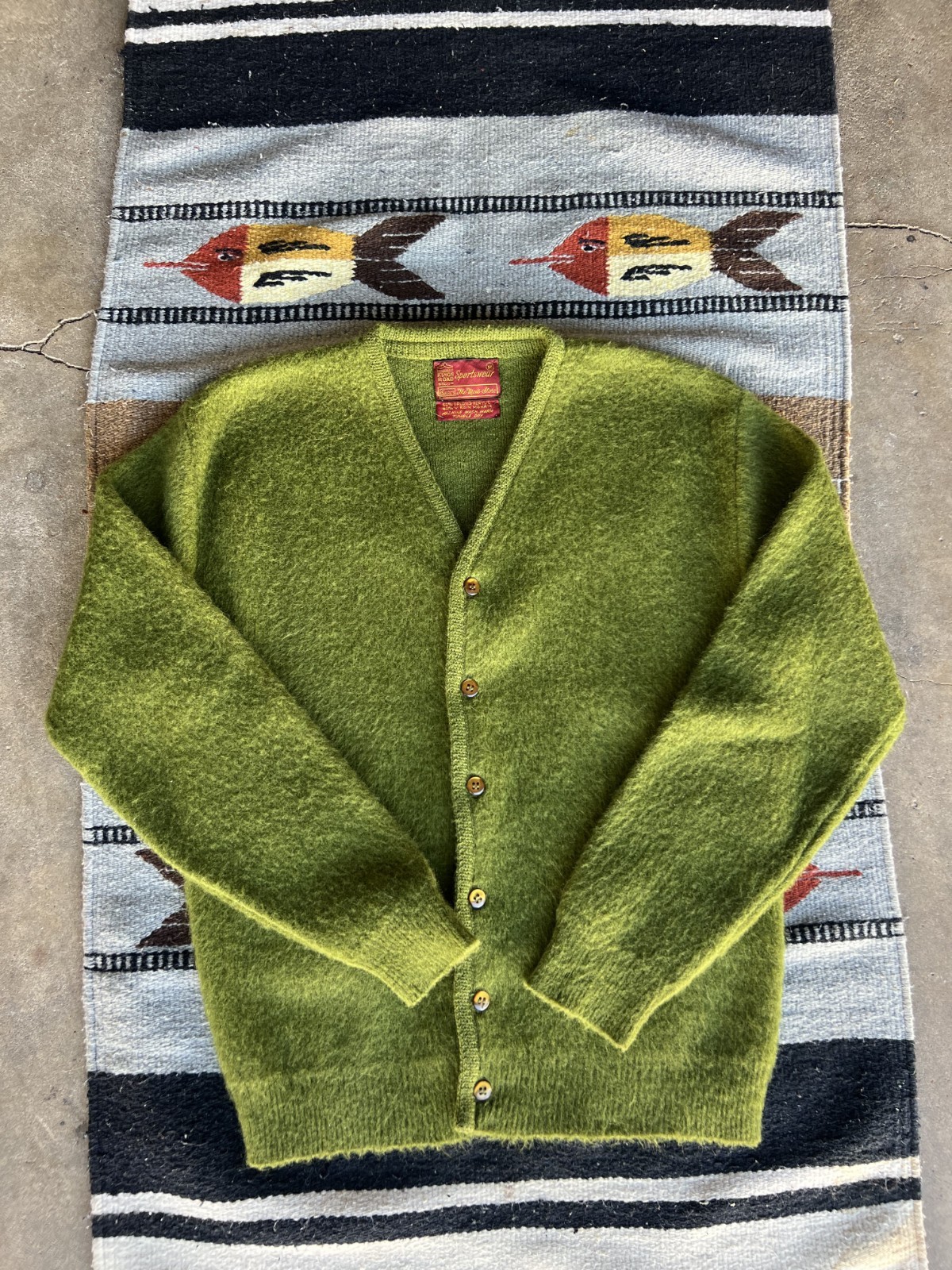 Vintage 60s Mohair Cardigan Sears Kings Road Green Shaggy Fuzzy Grunge Cobain M