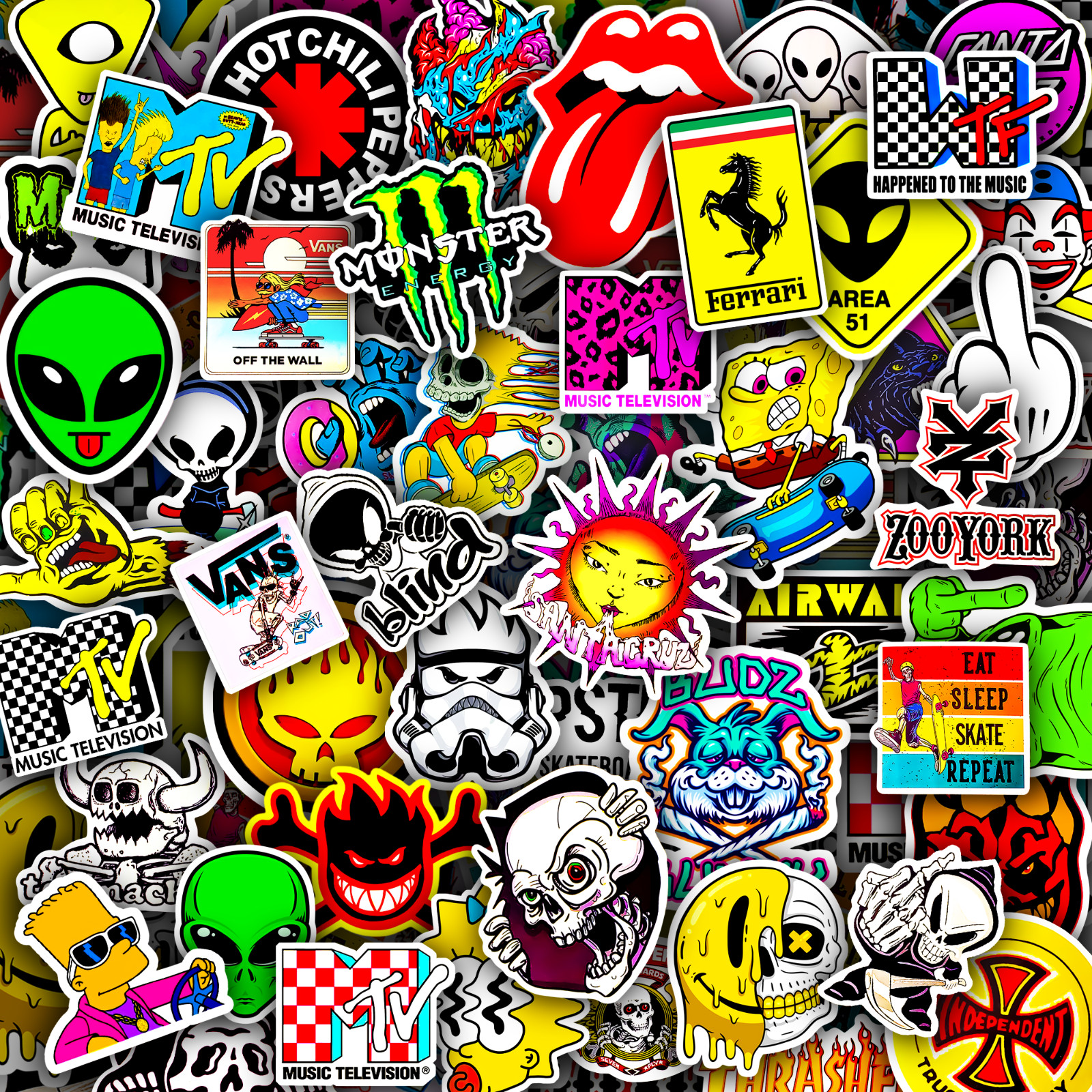 40pcs Waterproof Vinyl Skateboard Stickers for Water Bottles, Laptops, & Luggage 40pcs Waterproof Vinyl Skateboard Stickers for Water Bottles, Laptops, & Luggage