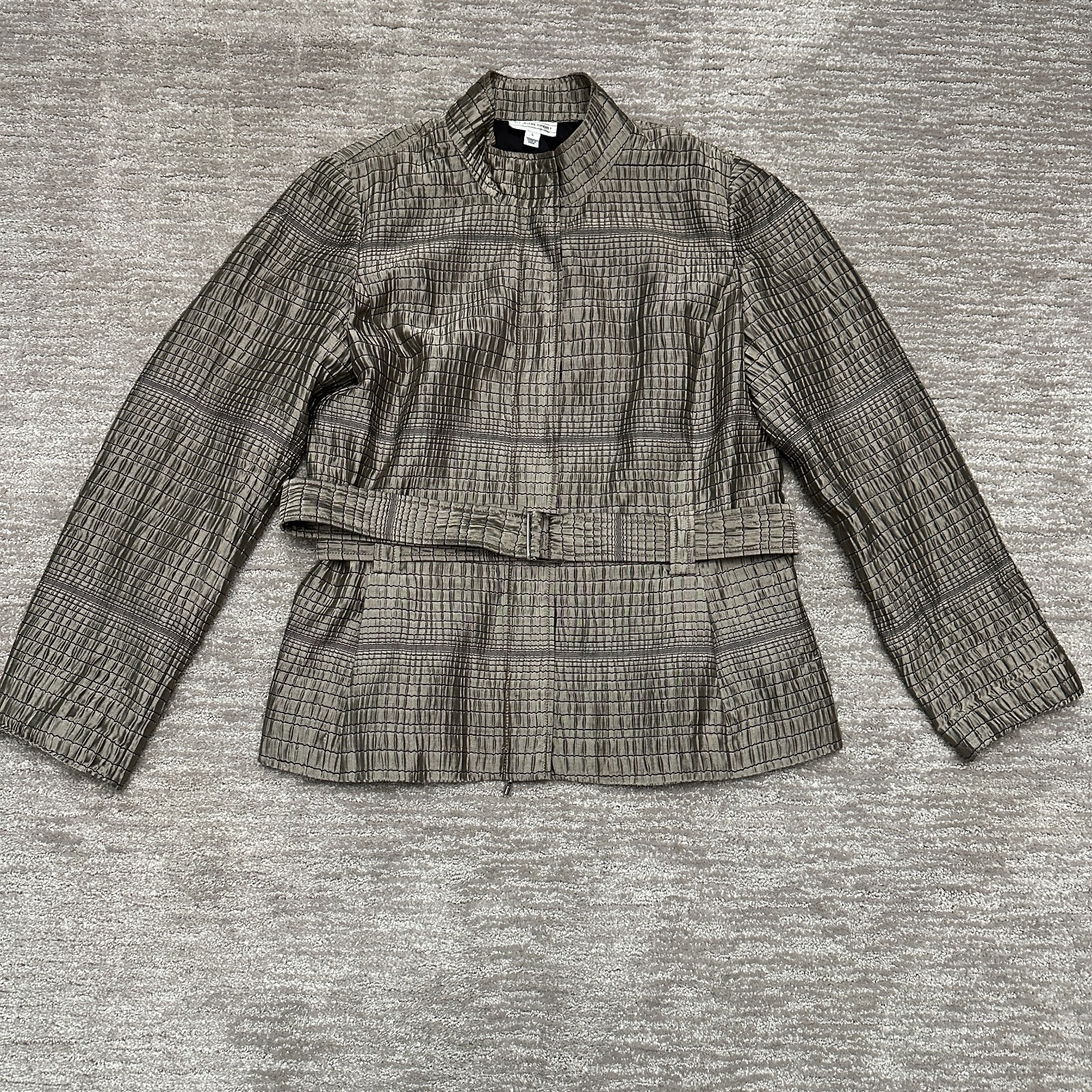 Vintage St. John Sport Jacket Womens Large Metallic Gray Textured Belted Pockets Vintage St. John Sport Jacket Womens Large Metallic Gray Textured Belted Pockets