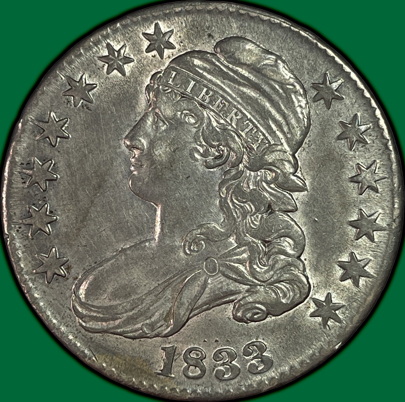 1833 Capped Bust Half Dollar Choice Almost Uncirculated AU+ Coin #46449